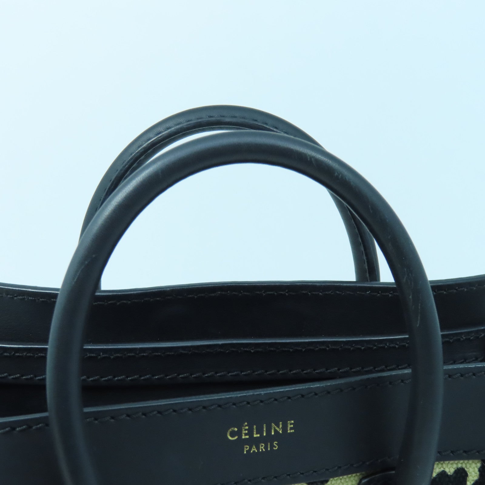 CELINE 牛皮皮革/帆布Mini Luggage金扣手挽肩背两用袋黑色