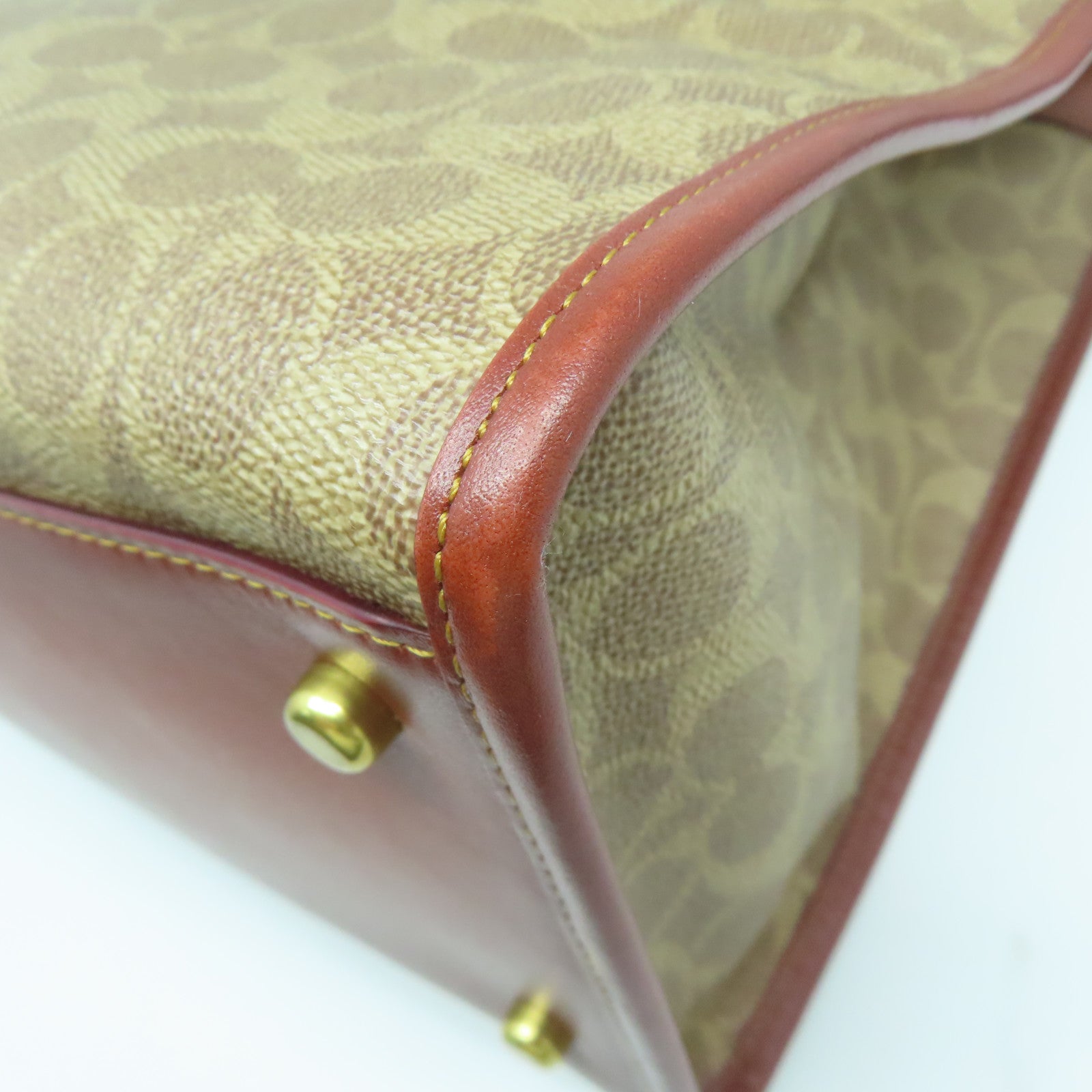 COACH 塗層帆布2 Way Shoulder金扣手挽肩背兩用袋啡色/藍色