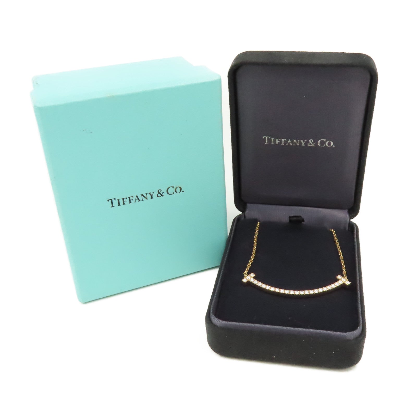 TIFFANY＆CO 18K玫瑰金/鑽石T Smile Necklace項鏈