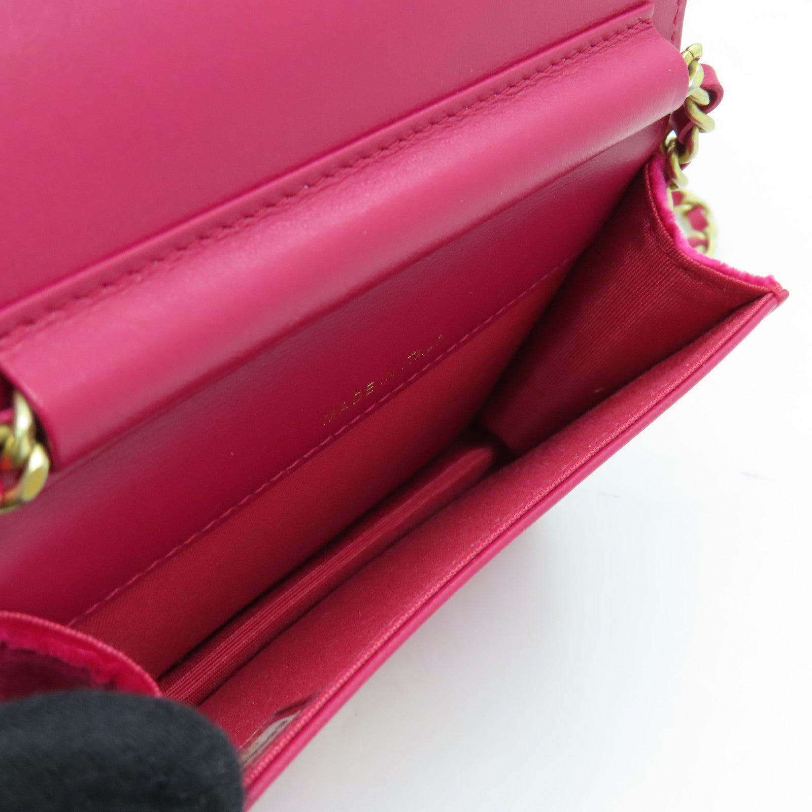 CHANEL 天鵝絨Chain Shoulder Bag金扣鏈帶肩背袋粉紅色