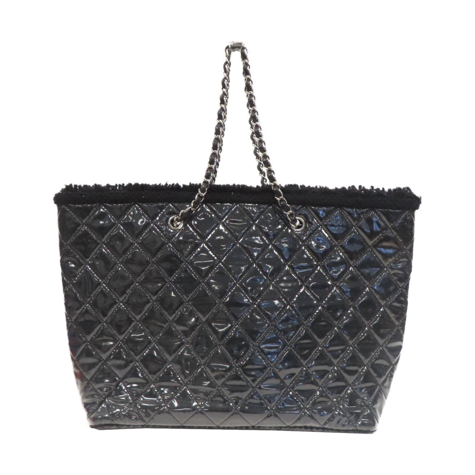CHANEL 菱格PVC Tote Bag銀扣手挽袋黑色