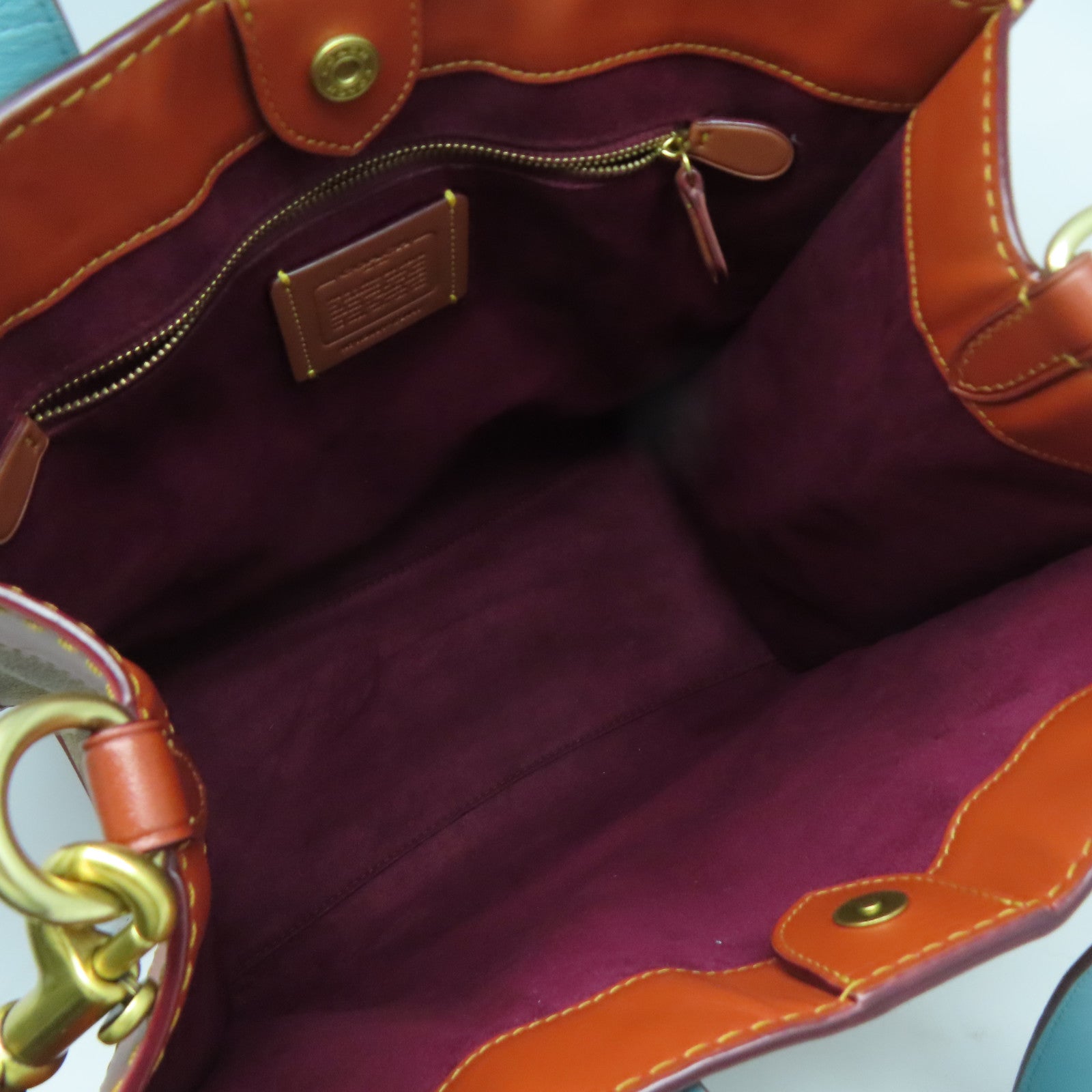 COACH 塗層帆布2 Way Shoulder金扣手挽肩背兩用袋啡色/藍色