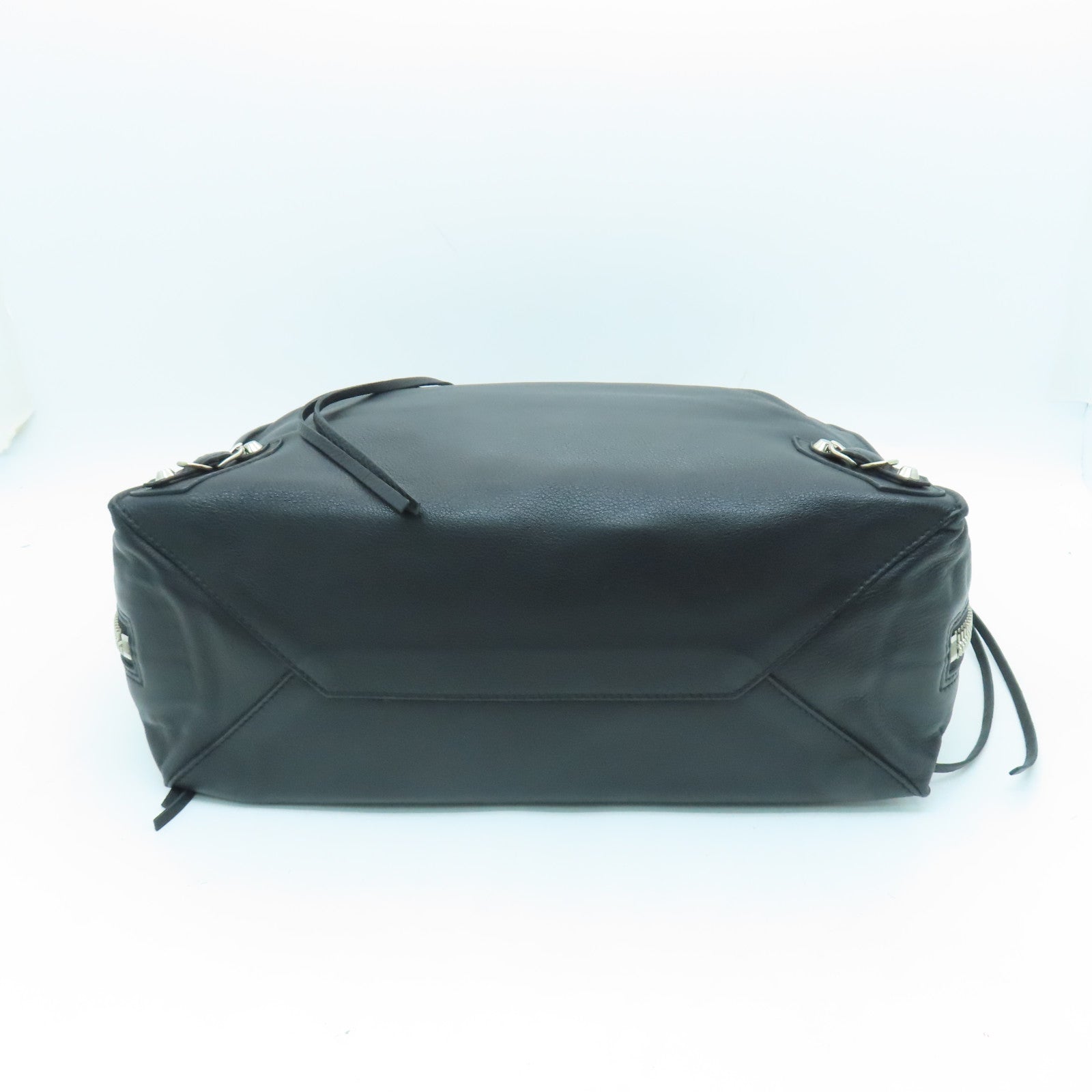 BALENCIAGA Sheepskin Leather Papier A4 Zip Round Silver Buckle Shoulder Bag Black