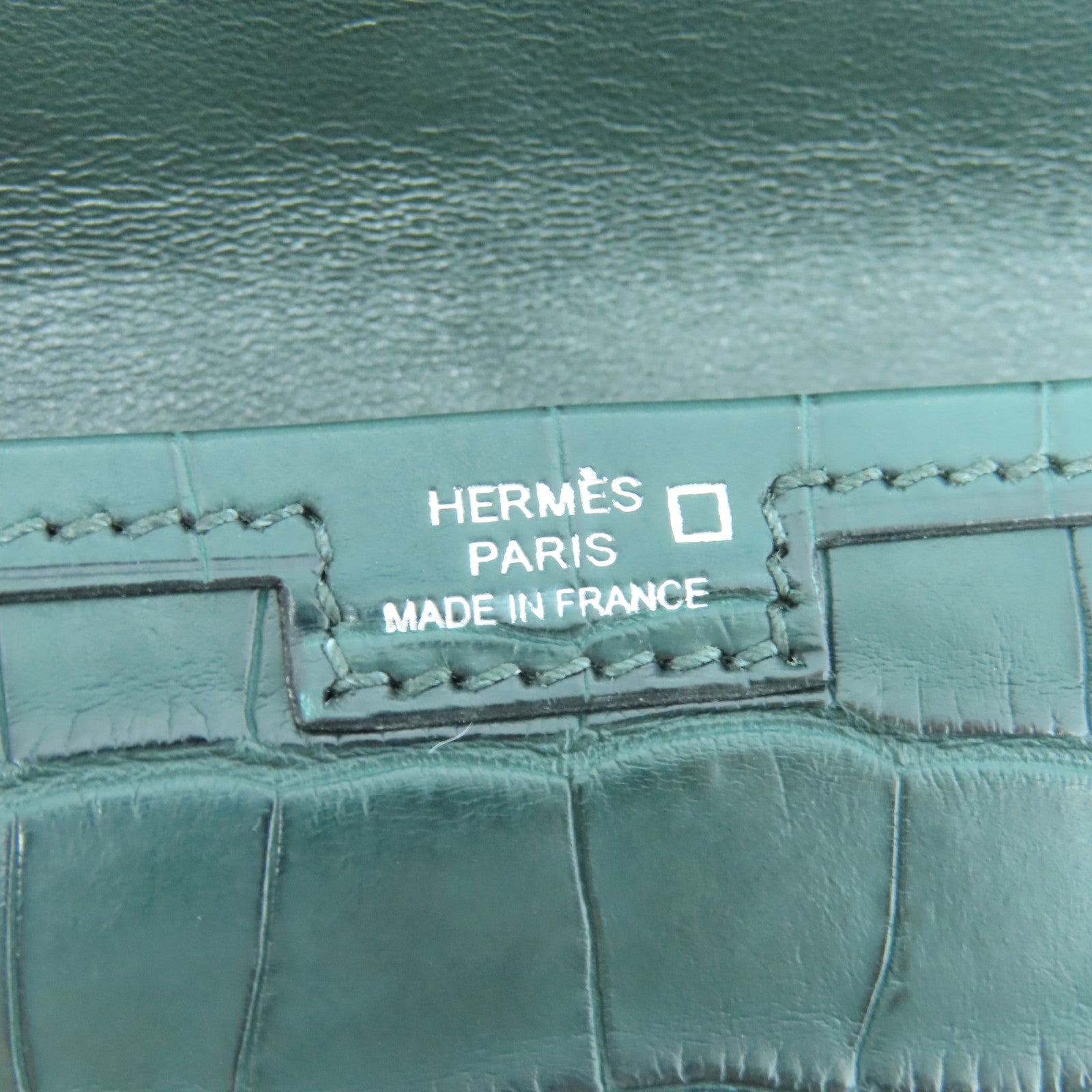 HERMES 鳄鱼皮革Jige Duo Wallet银扣长钱包绿色