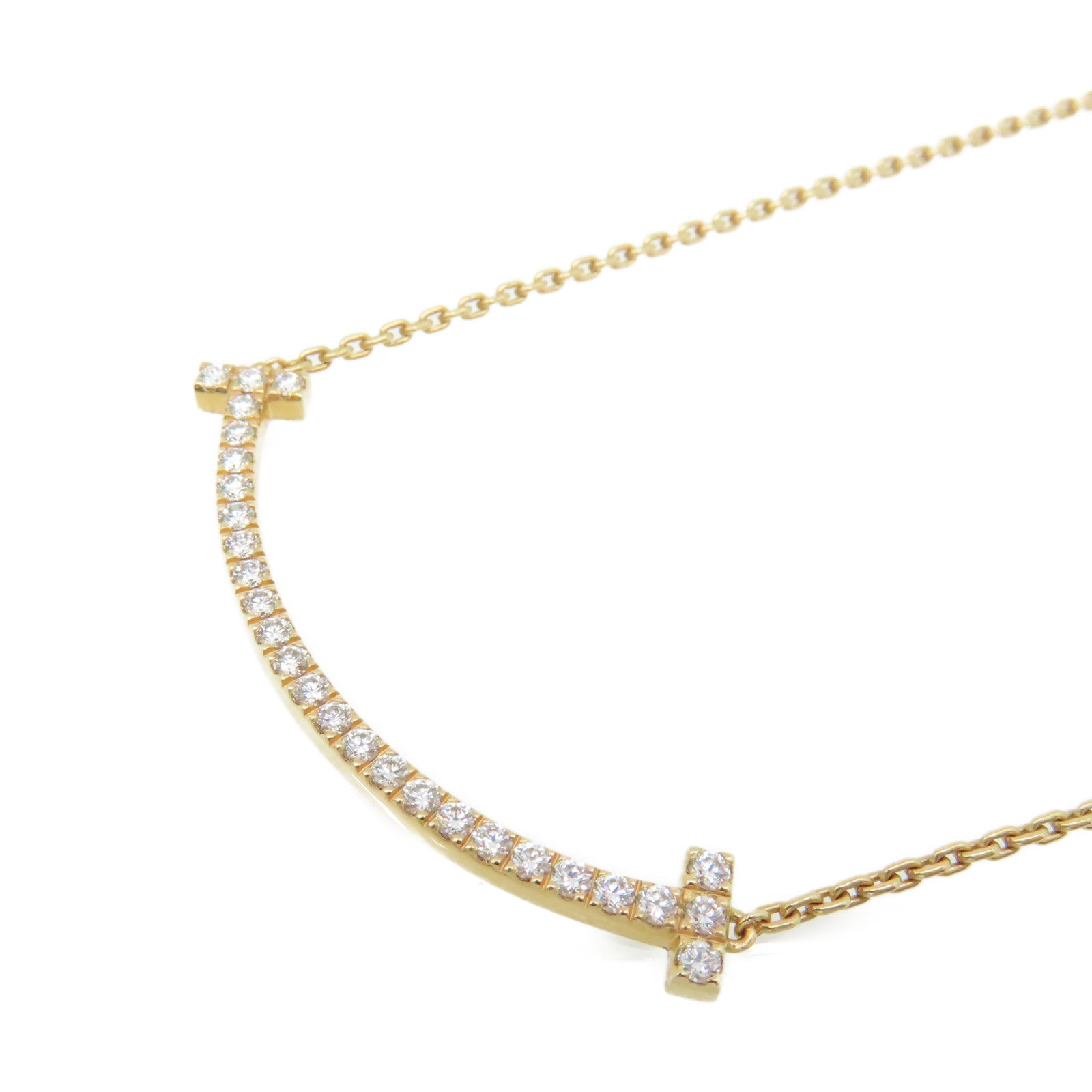 TIFFANY＆CO 18K玫瑰金/鑽石T Smile Necklace項鏈