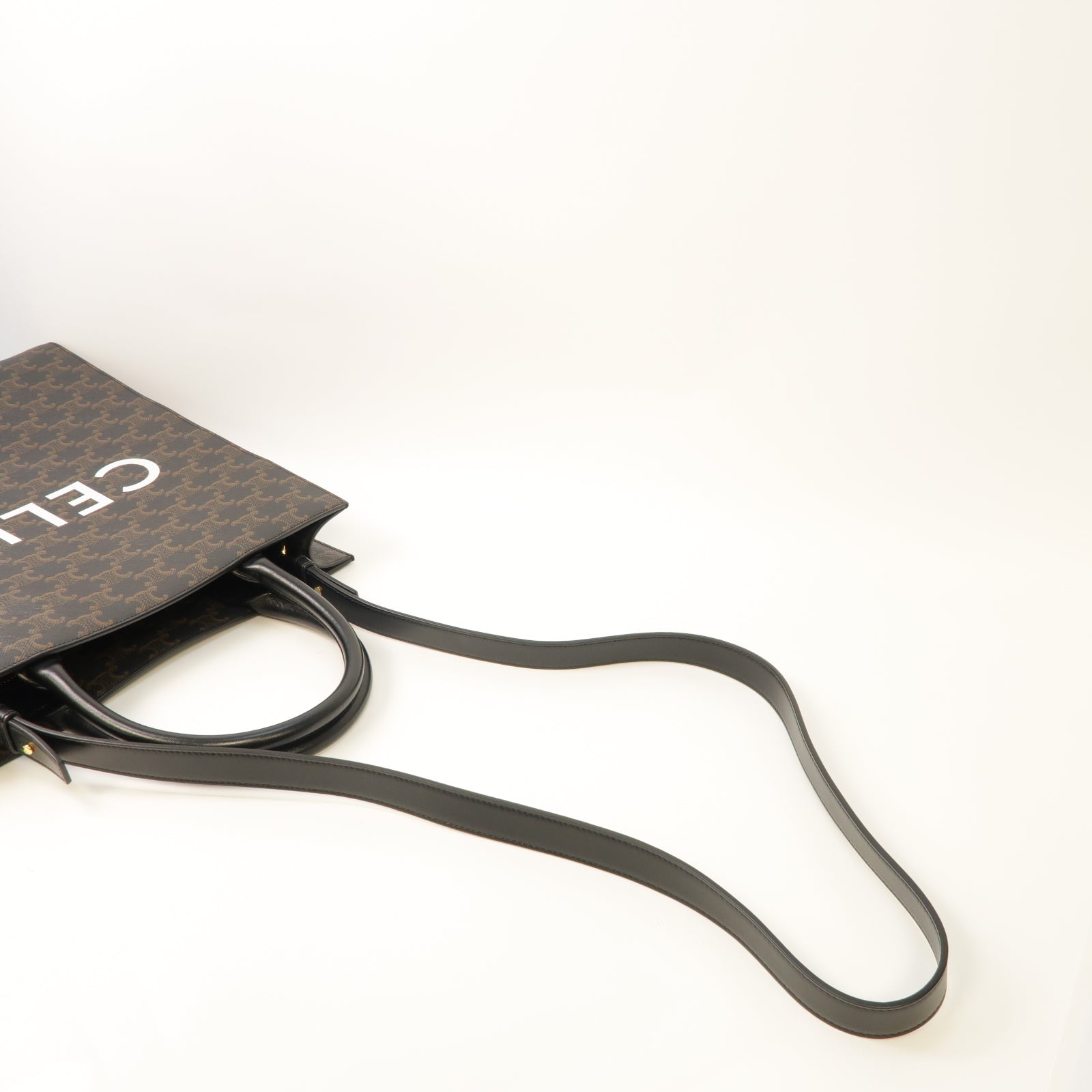 CELINE 塗層帆布Medium Vertical Cabas金扣手挽肩背兩用袋棕色