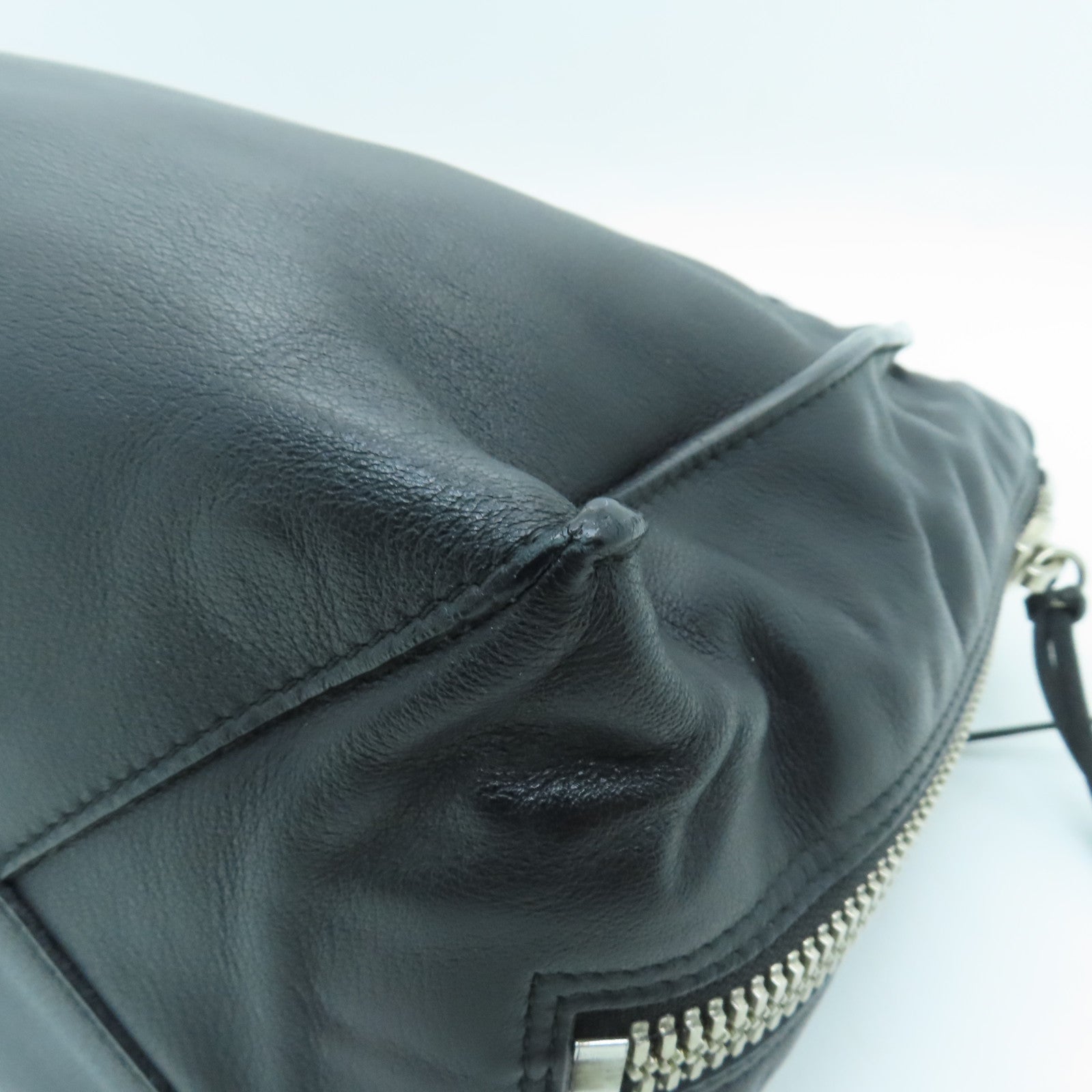 BALENCIAGA Sheepskin Leather Papier A4 Zip Round Silver Buckle Shoulder Bag Black