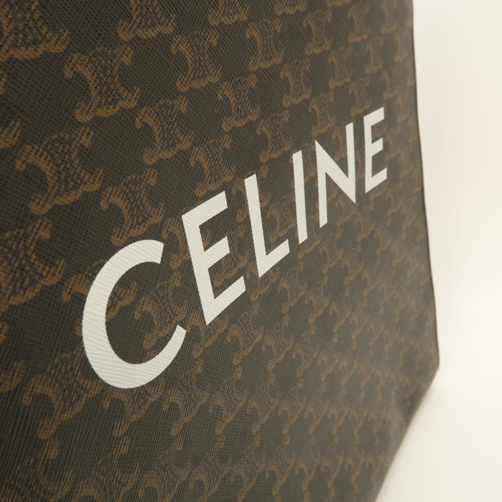 CELINE 塗層帆布Medium Vertical Cabas金扣手挽肩背兩用袋棕色