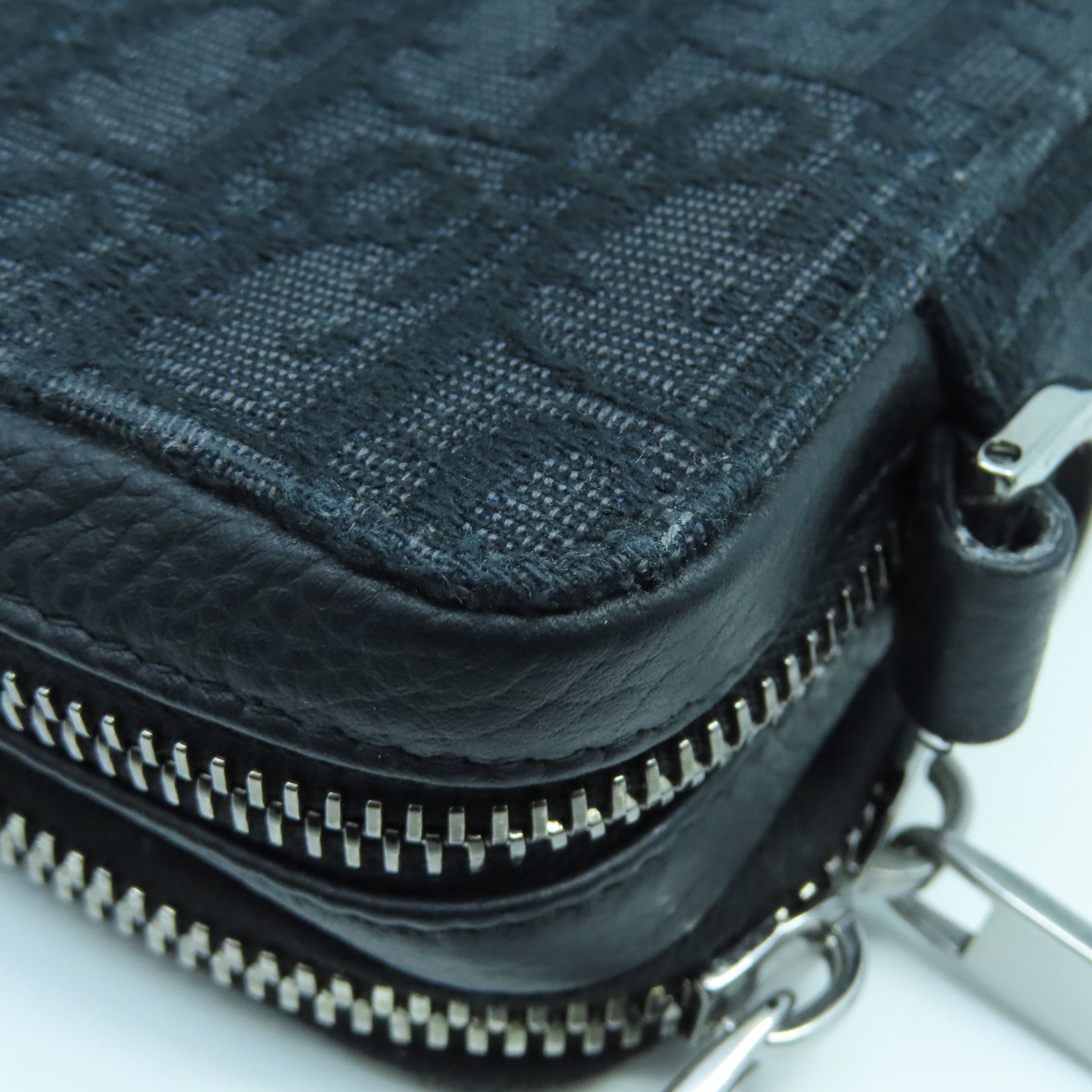 Dior Canvas Pouch With Strap Silver Button Shoulder Bag Black