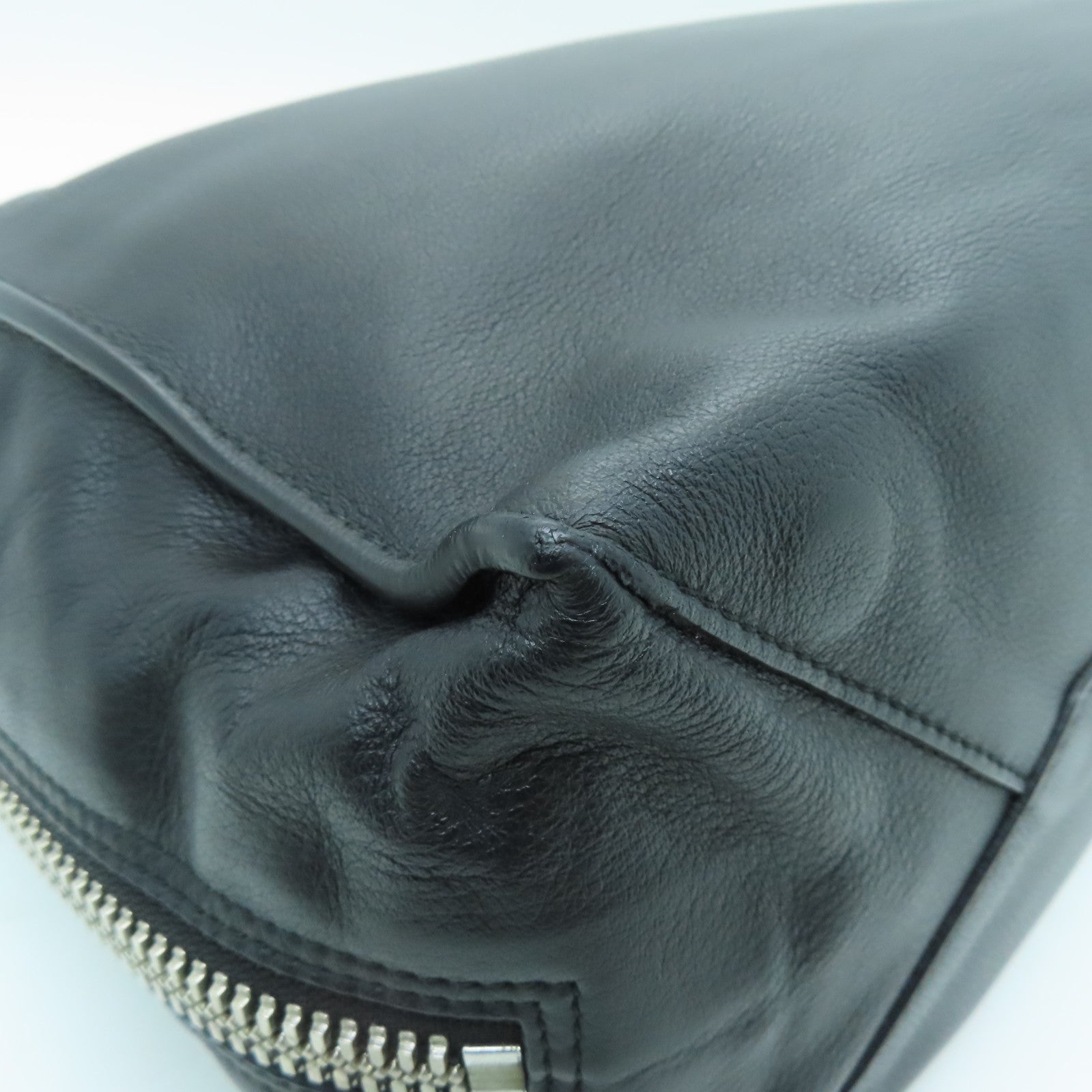 BALENCIAGA Sheepskin Leather Papier A4 Zip Round Silver Buckle Shoulder Bag Black