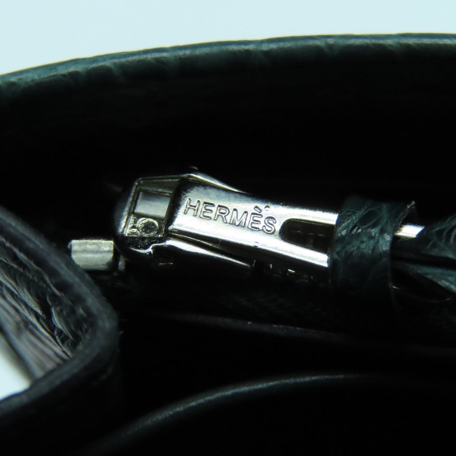 HERMES 鳄鱼皮革Jige Duo Wallet银扣长钱包绿色