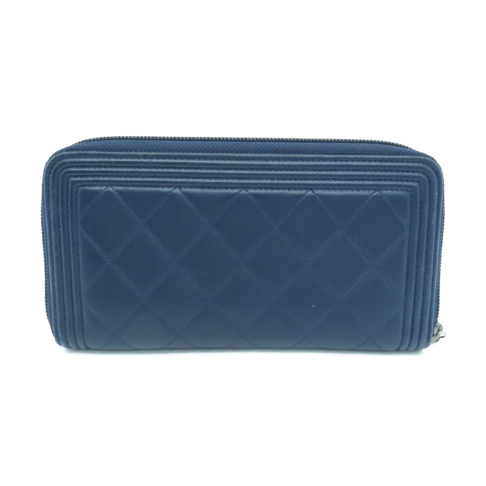 CHANEL 菱格羊皮皮革Long Wallet银扣长钱包蓝色