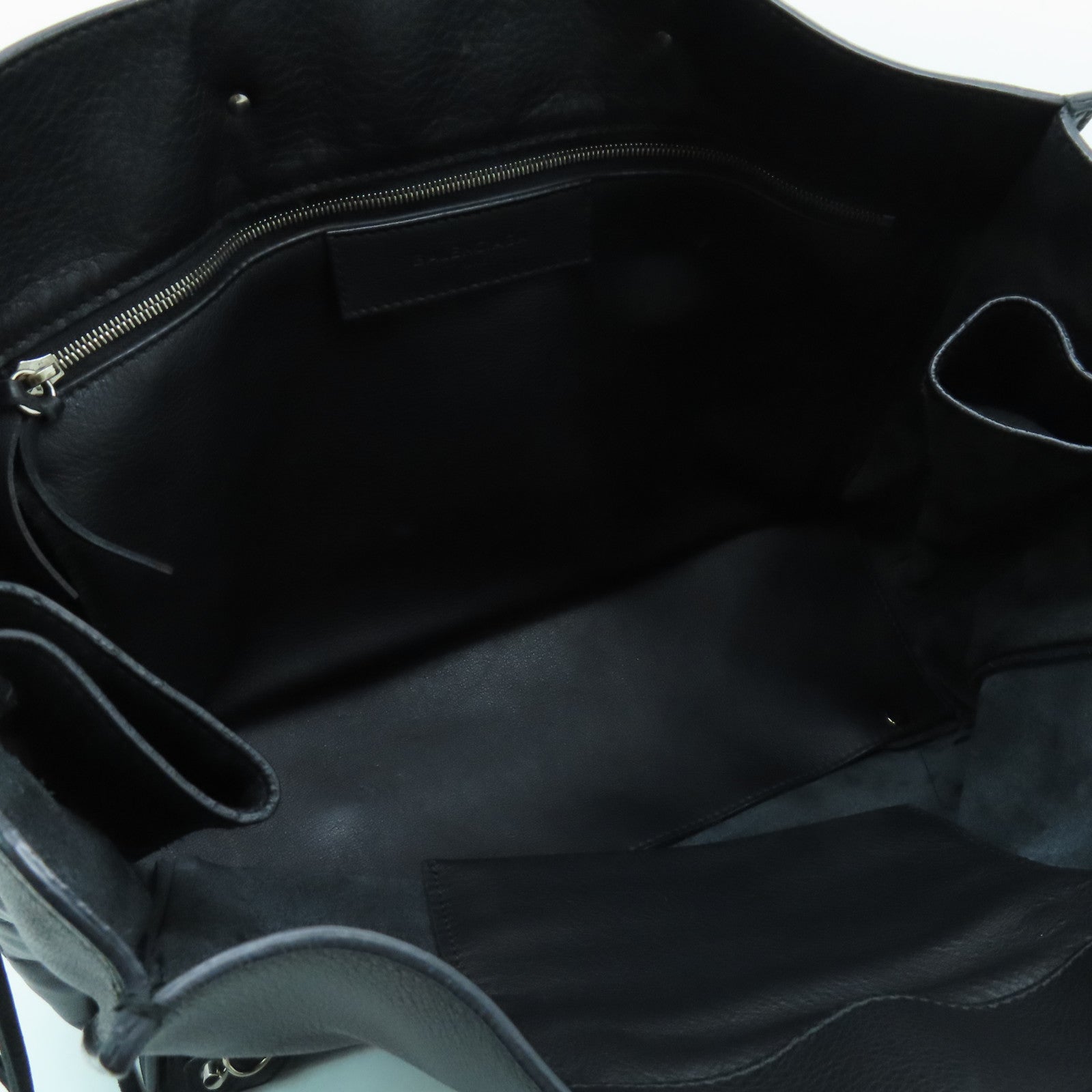 BALENCIAGA Sheepskin Leather Papier A4 Zip Round Silver Buckle Shoulder Bag Black