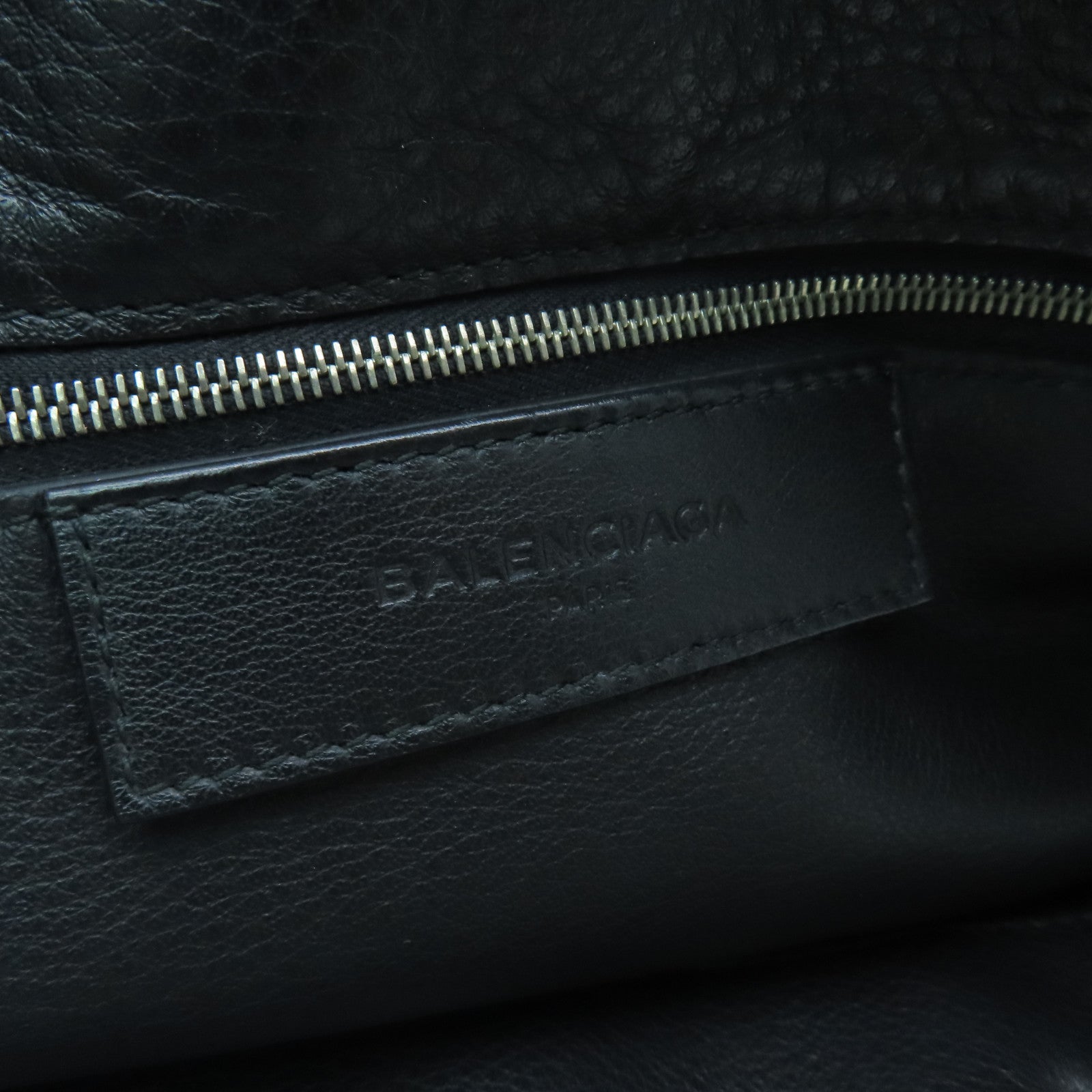 BALENCIAGA Sheepskin Leather Papier A4 Zip Round Silver Buckle Shoulder Bag Black