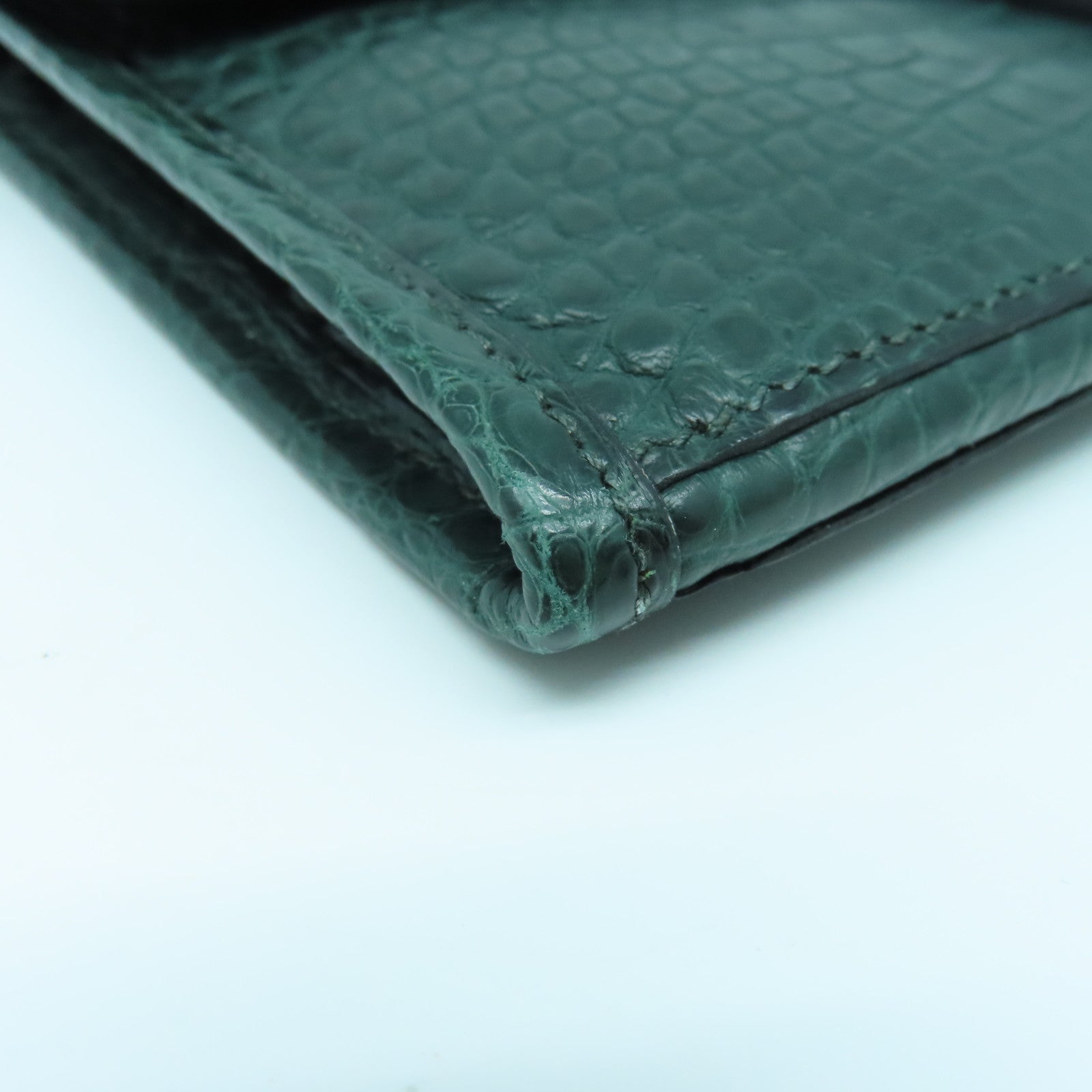HERMES 鳄鱼皮革Jige Duo Wallet银扣长钱包绿色