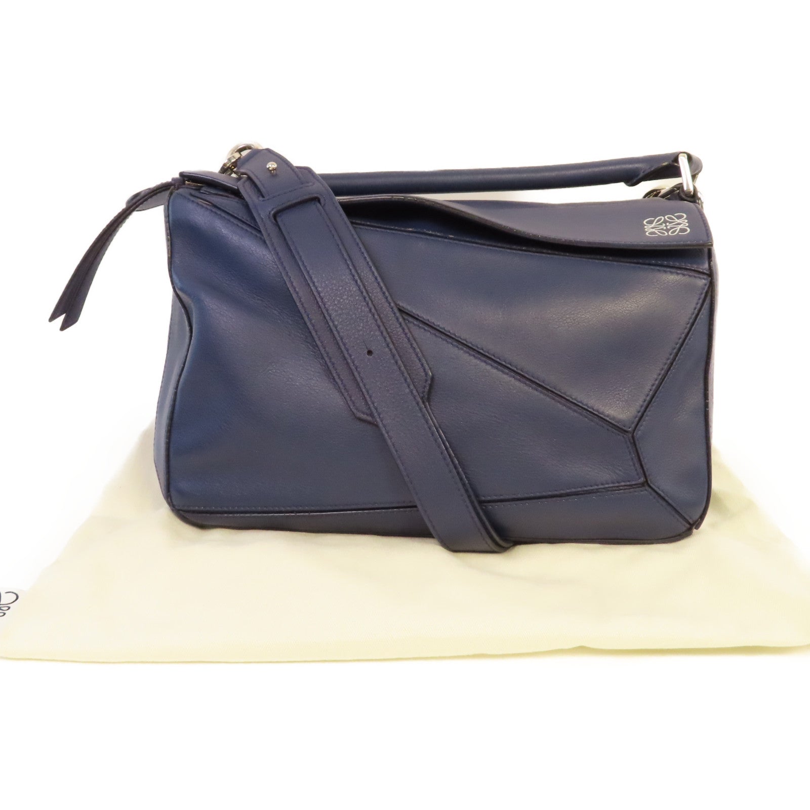 LOEWE 牛皮皮革Puzzle 2Way Shoulder Bag手挽肩背兩用袋藍色