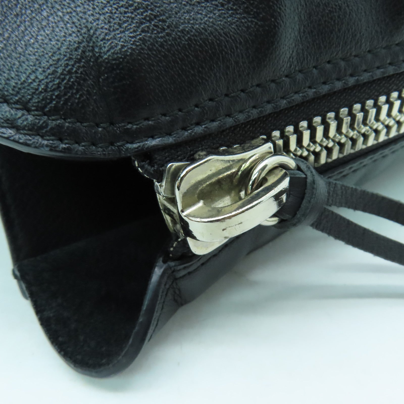 BALENCIAGA Sheepskin Leather Papier A4 Zip Round Silver Buckle Shoulder Bag Black
