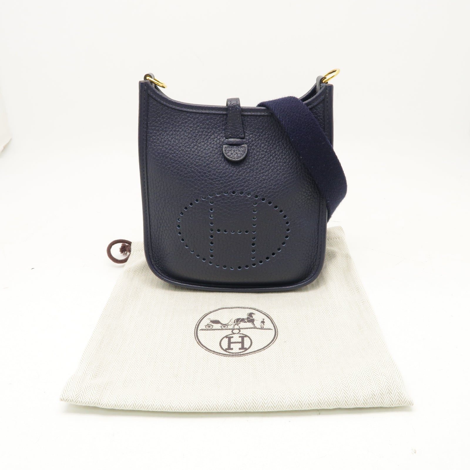 HERMES Clemence皮革Evelyne TPM金扣肩背袋深藍色