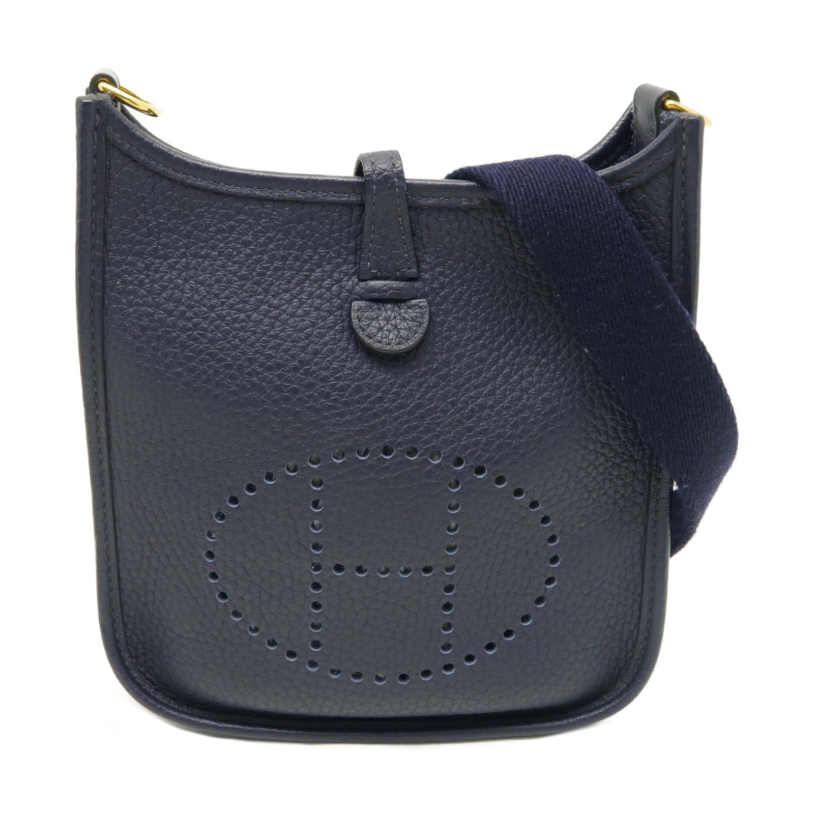 HERMES Clemence皮革Evelyne TPM金扣肩背袋深藍色