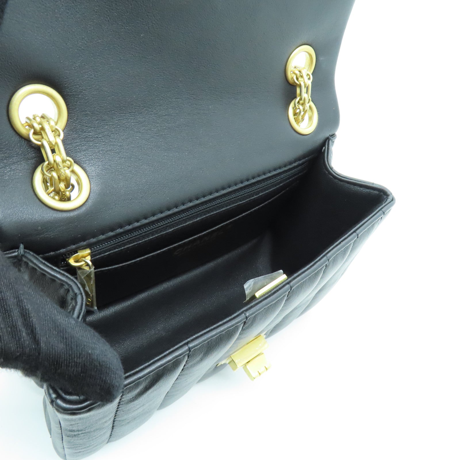 CHANEL 牛皮皮革Mini Chanel 2.55金扣鏈帶肩背袋黑色
