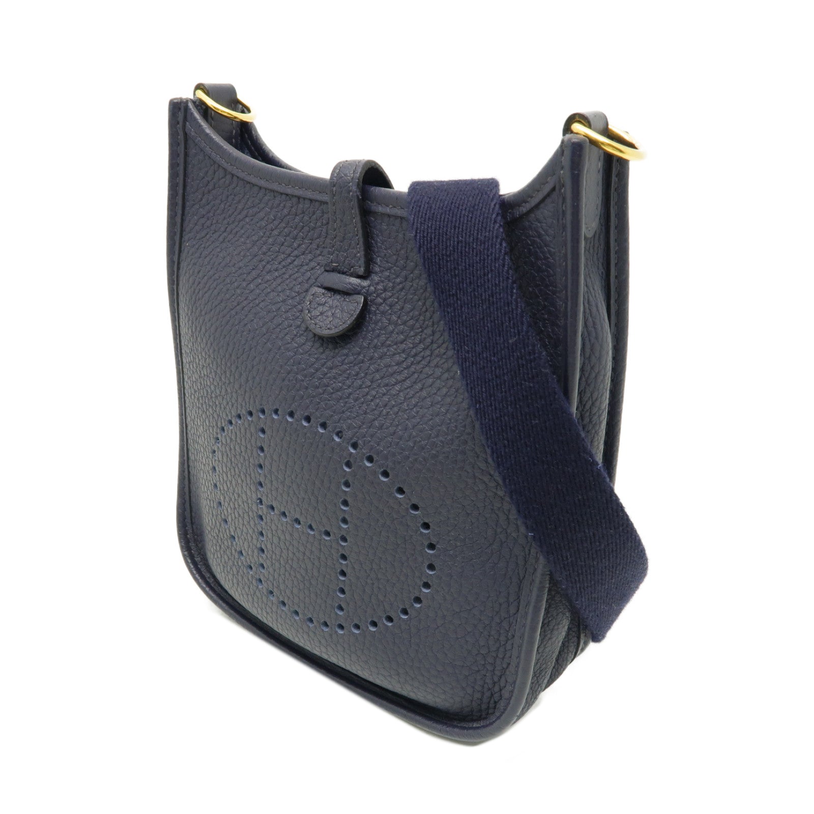 HERMES Clemence皮革Evelyne TPM金扣肩背袋深藍色