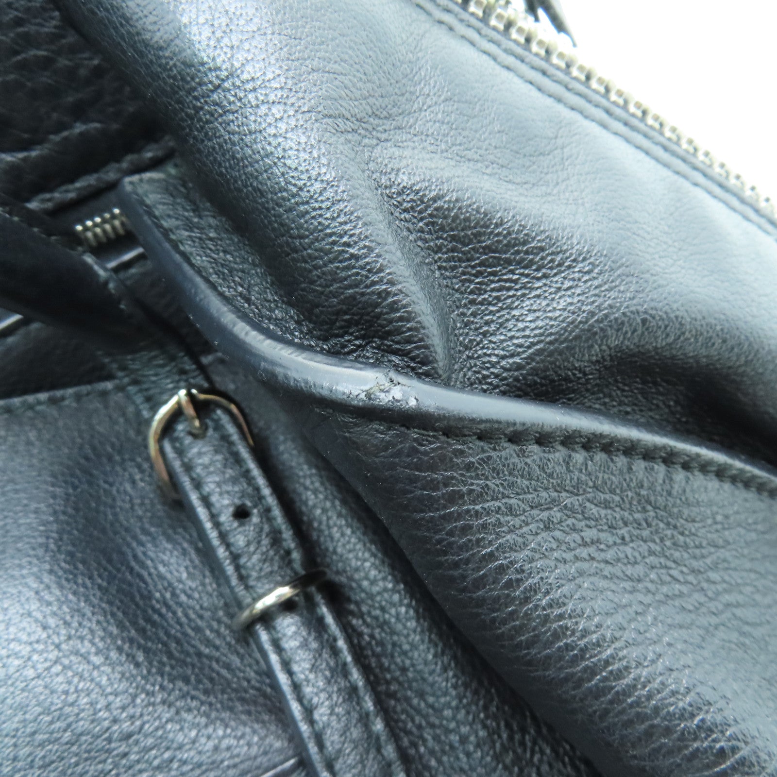 BALENCIAGA Sheepskin Leather Papier A4 Zip Round Silver Buckle Shoulder Bag Black
