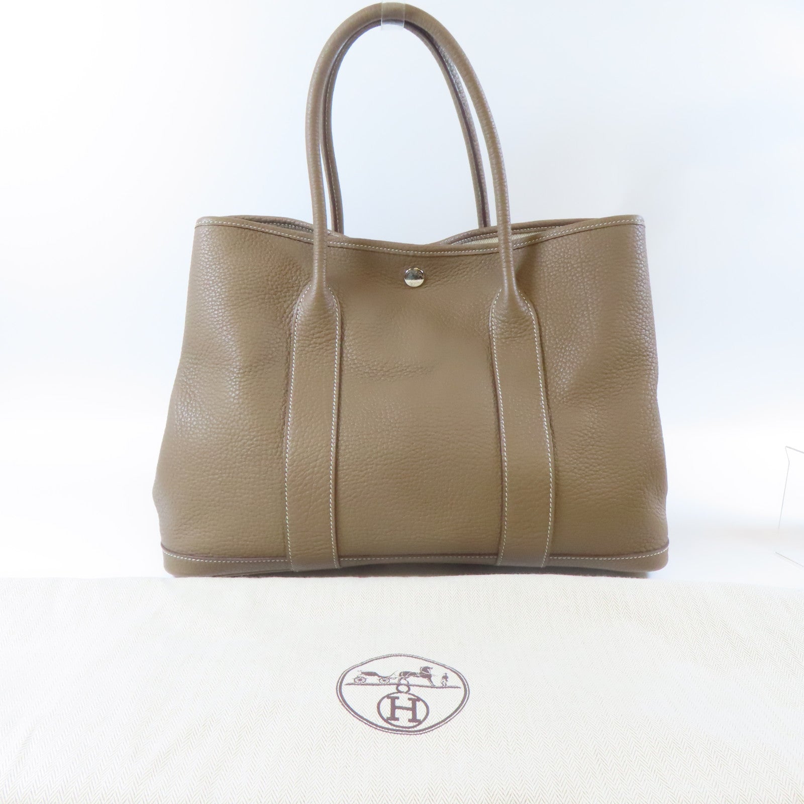 HERMES Negonda皮革Garden Party PM銀扣手挽袋大象灰色