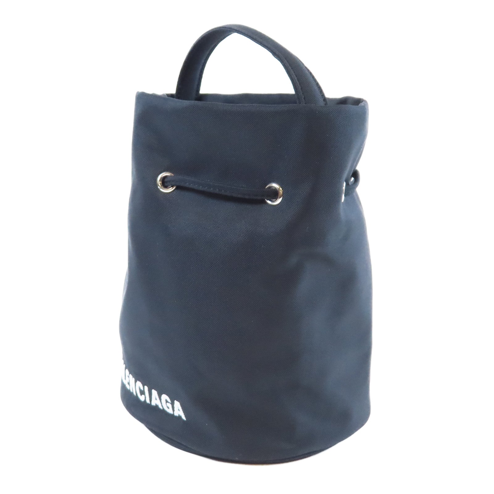 BALENCIAGA 尼龍Wheel Bucket銀扣手挽肩背兩用袋黑色