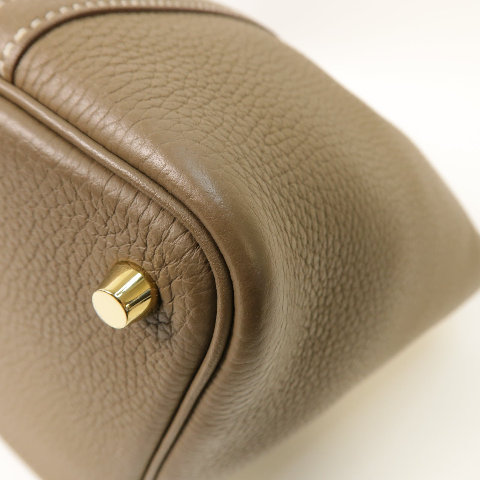 HERMES Clemence皮革Picotin PM金扣手挽袋Etoupe棕色
