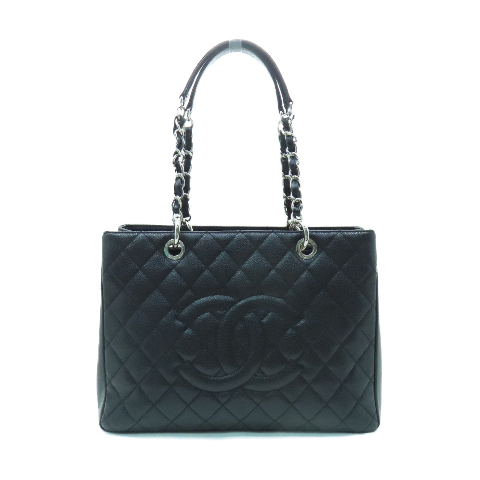 CHANEL 菱格Caviar皮革GST銀扣手挽袋黑色