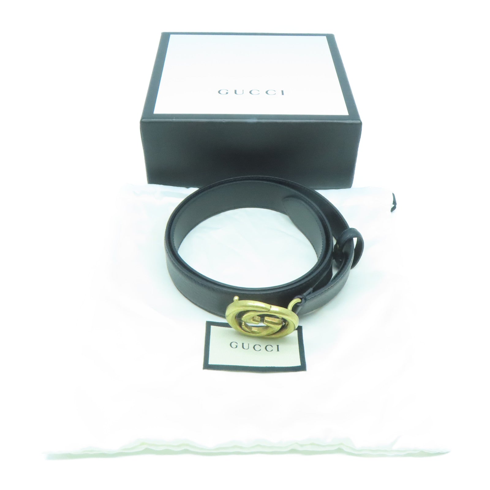 GUCCI 皮革Belt 85cm金扣皮帶黑色