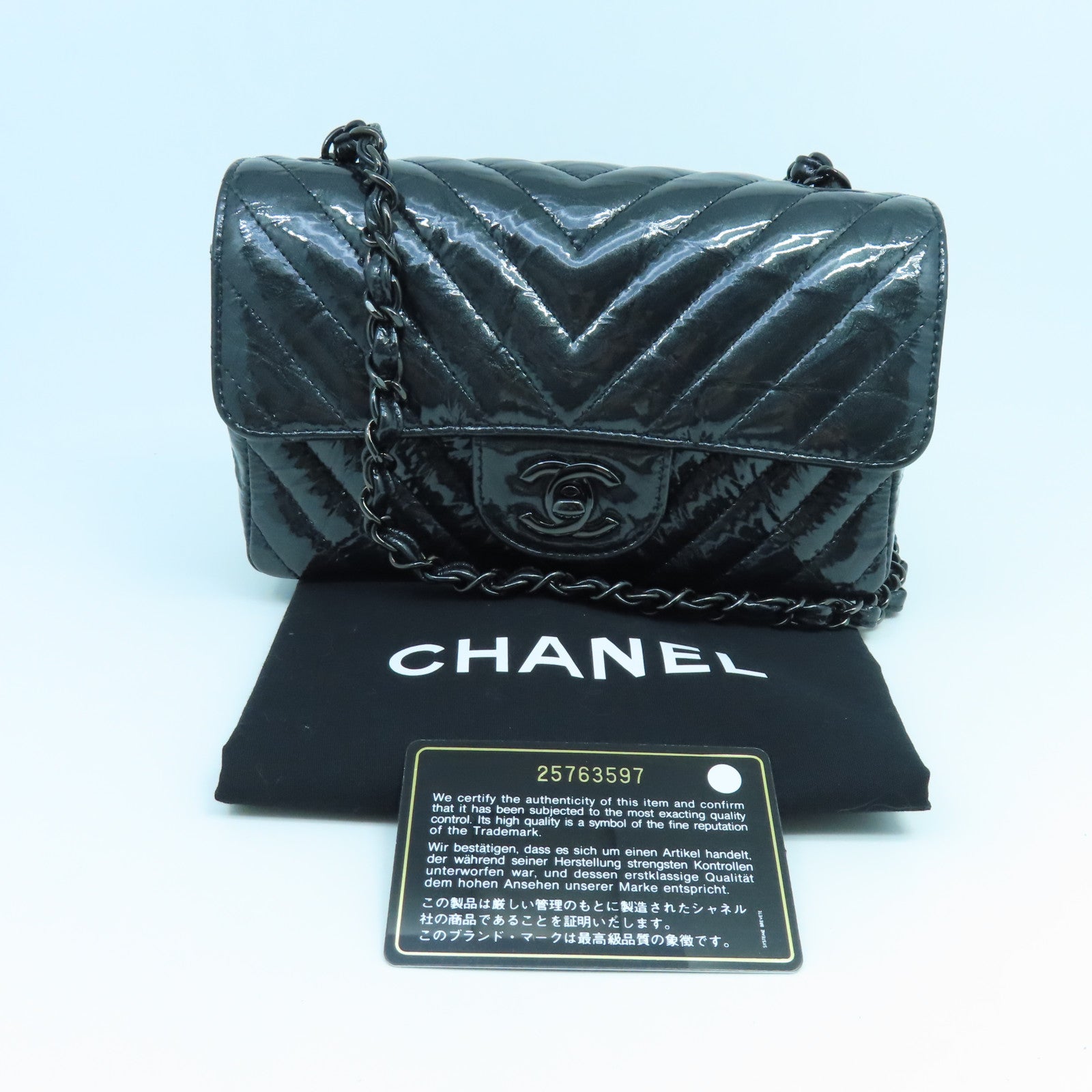 CHANEL twill patent leather Chain Shoulder Bag chain shoulder bag black