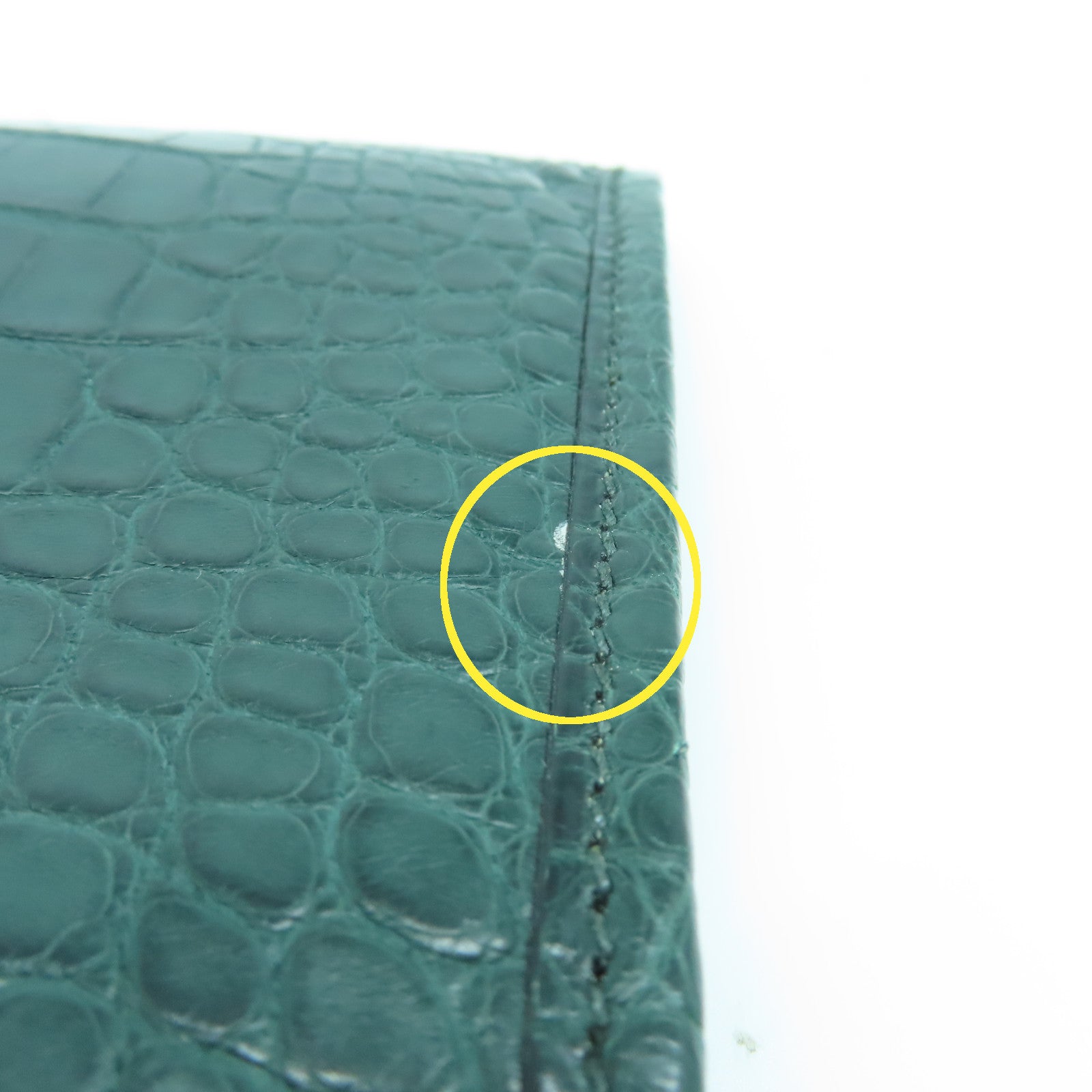 HERMES 鳄鱼皮革Jige Duo Wallet银扣长钱包绿色