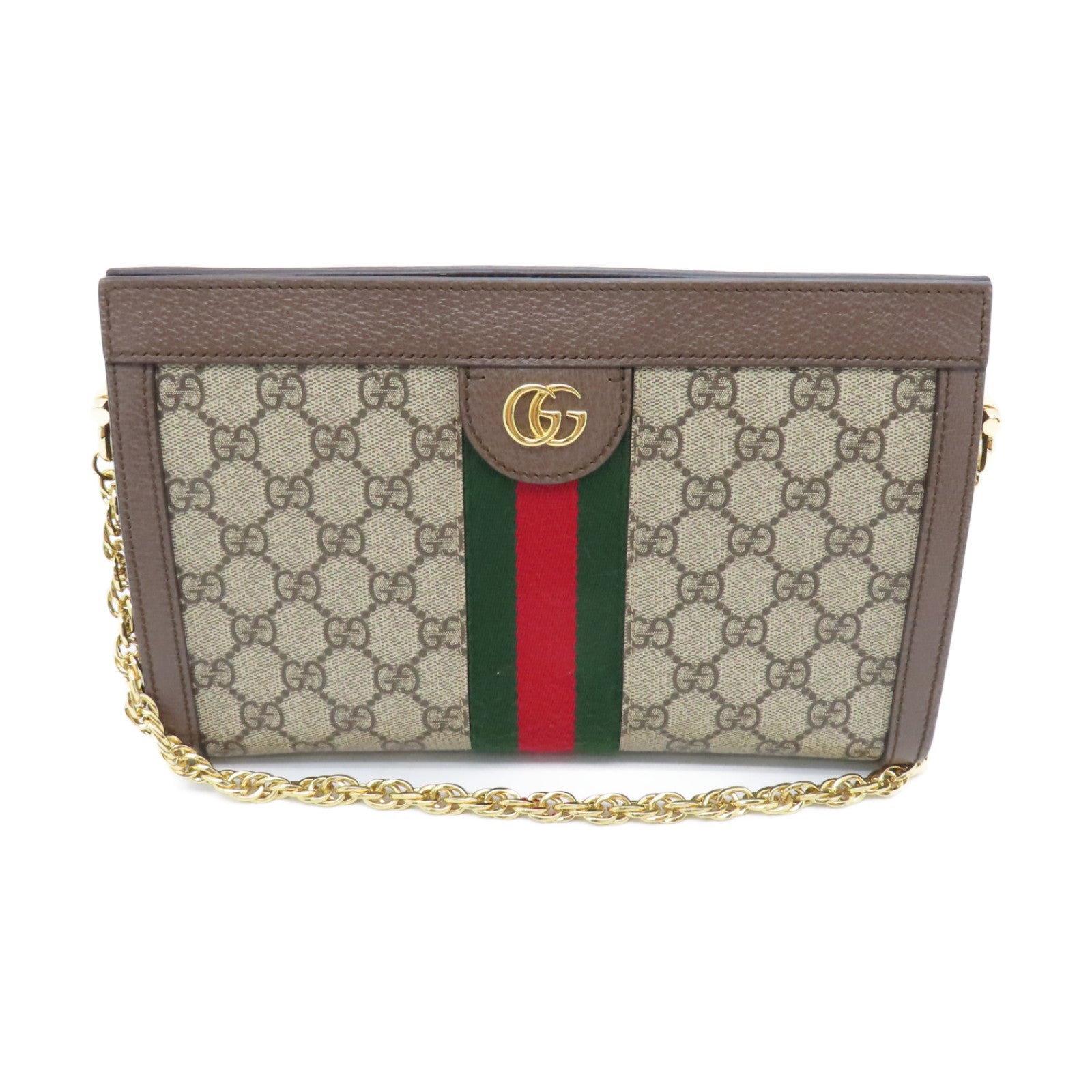 GUCCI 涂层帆布Ophidia GG金扣链带肩背袋啡色