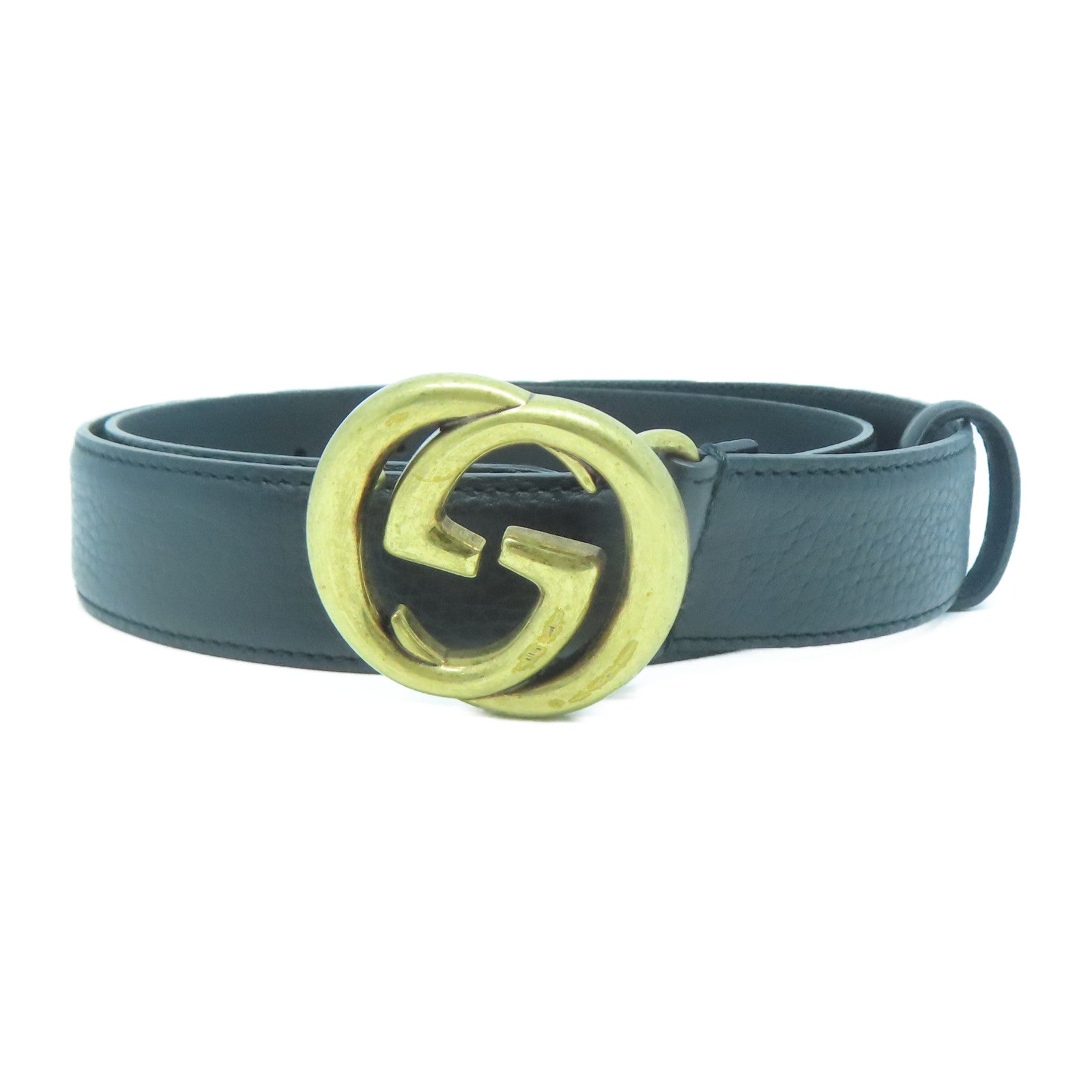 GUCCI 皮革Belt 85cm金扣皮帶黑色