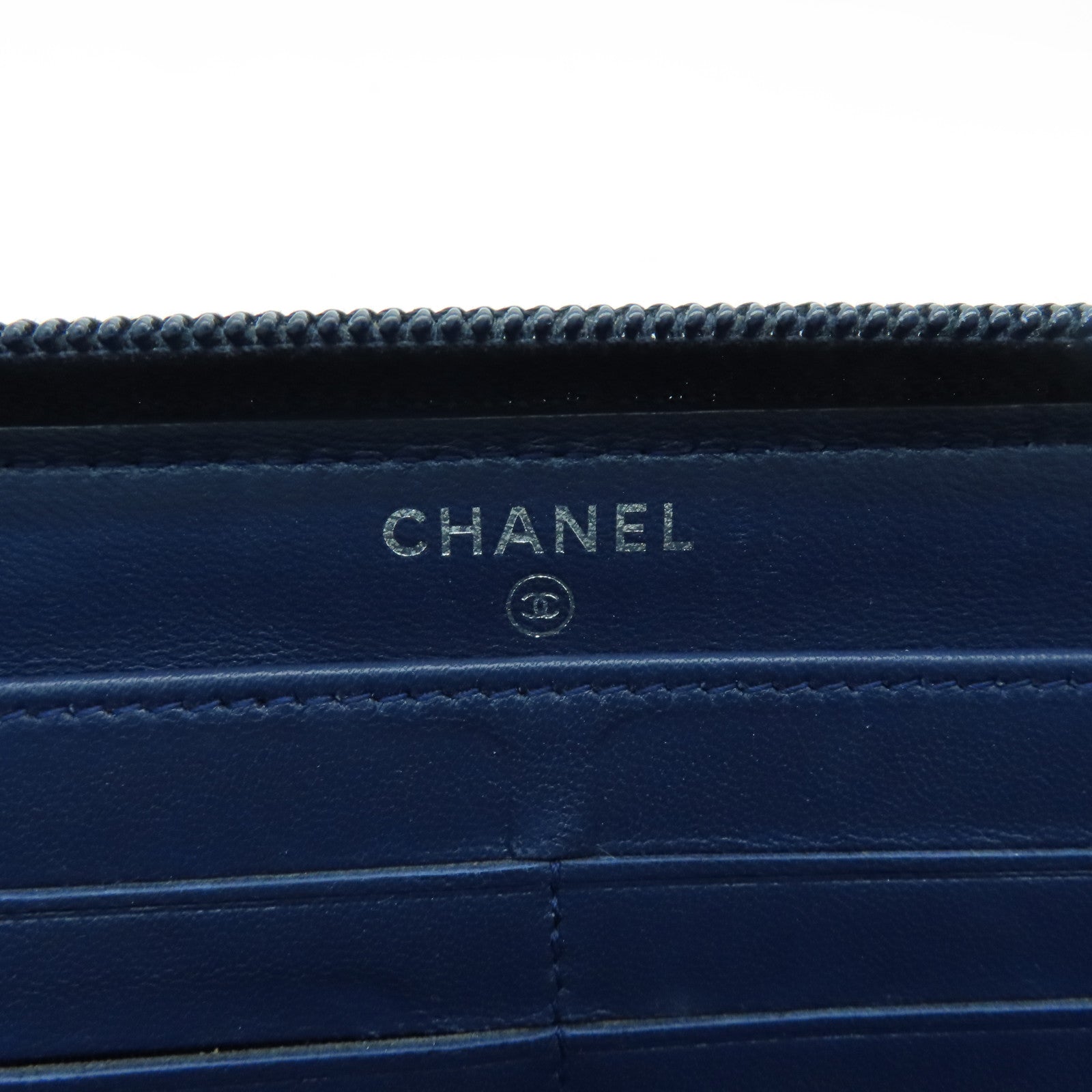 CHANEL 菱格羊皮皮革Long Wallet银扣长钱包蓝色
