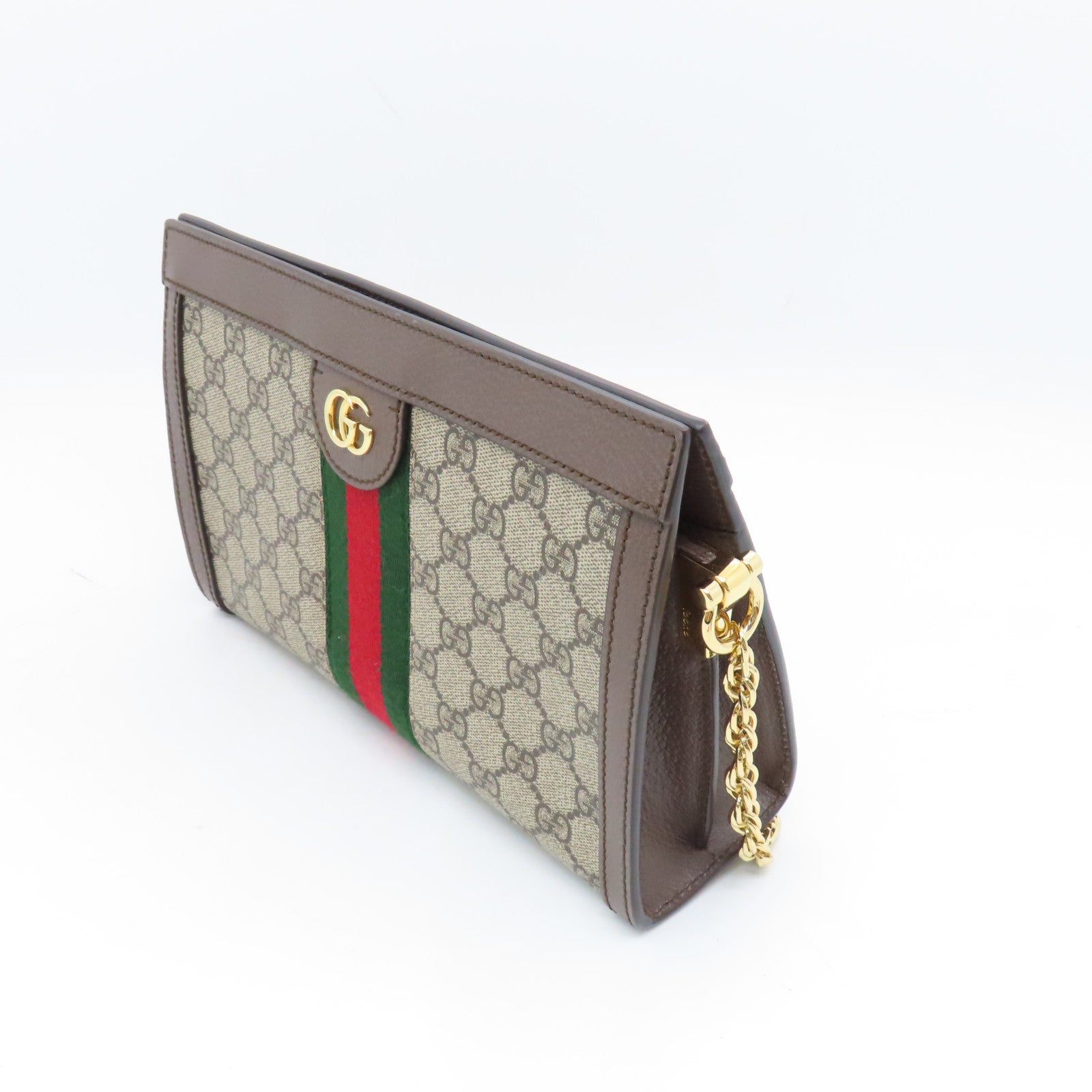 GUCCI 涂层帆布Ophidia GG金扣链带肩背袋啡色