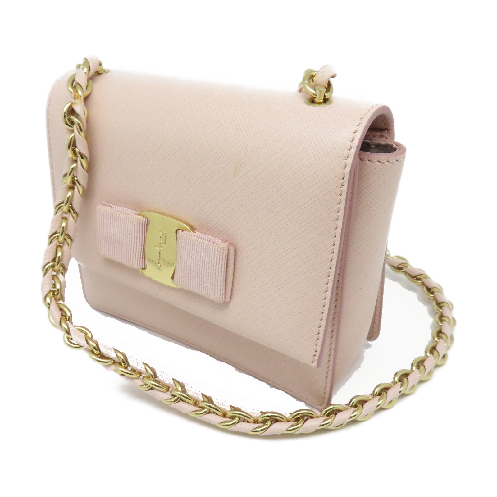 Salvatore Ferragamo 牛皮皮革Chain Shoulder金扣链带肩背袋粉红色