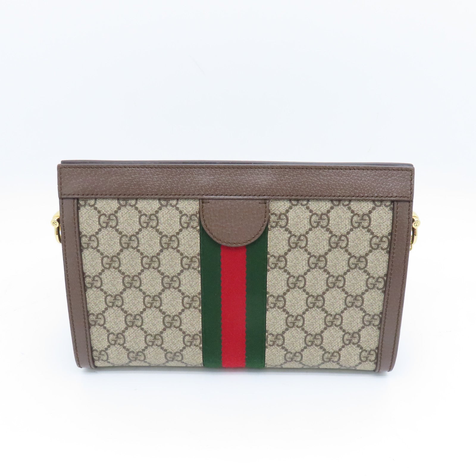 GUCCI 涂层帆布Ophidia GG金扣链带肩背袋啡色