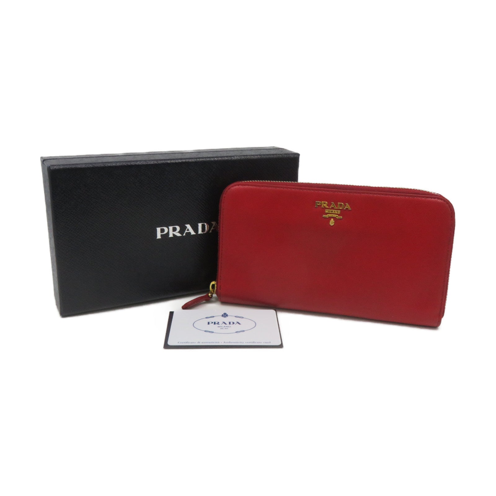 PRADA Saffiano皮革Long Zipper wallet拉链长钱包红色