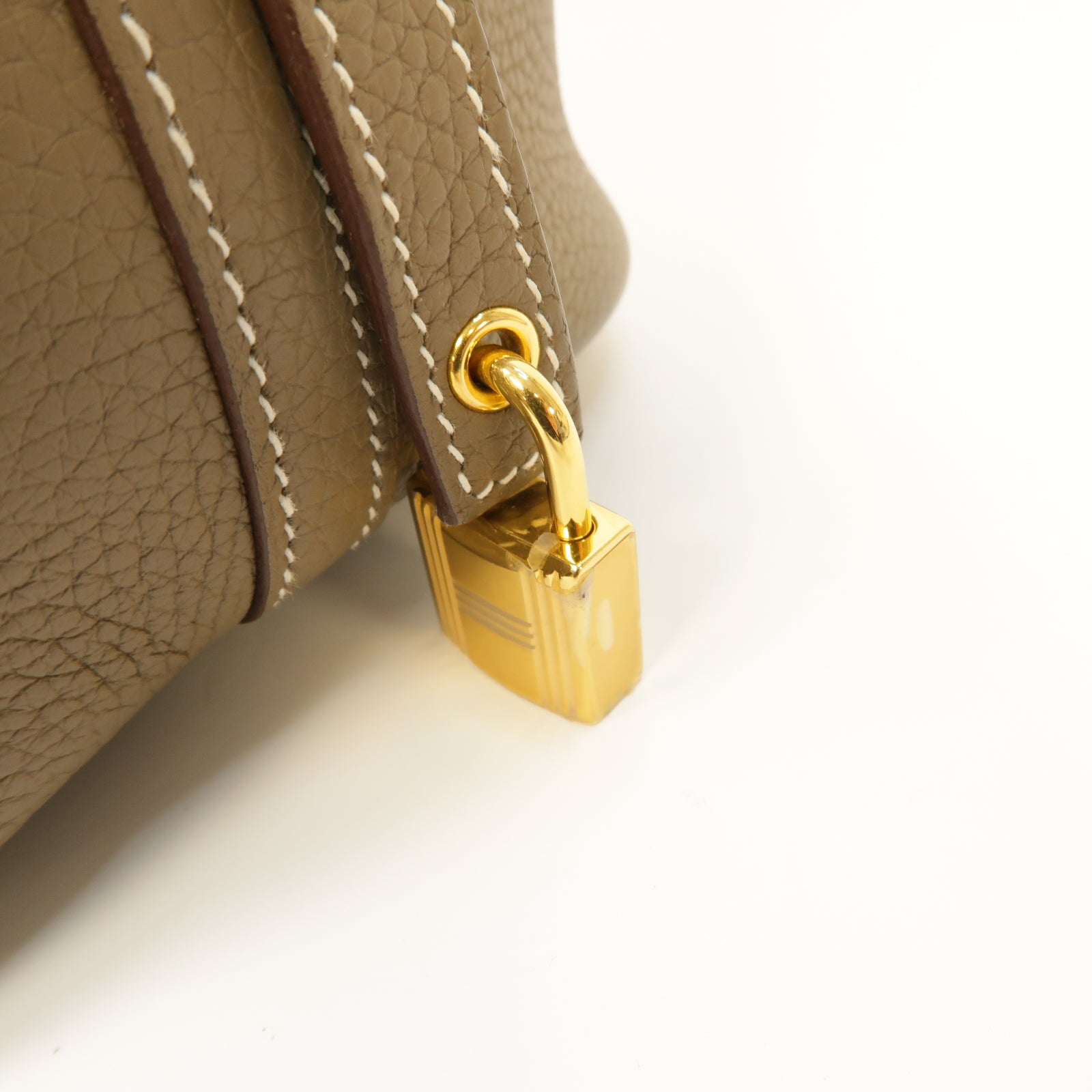 HERMES Clemence皮革Picotin PM金扣手挽袋Etoupe棕色