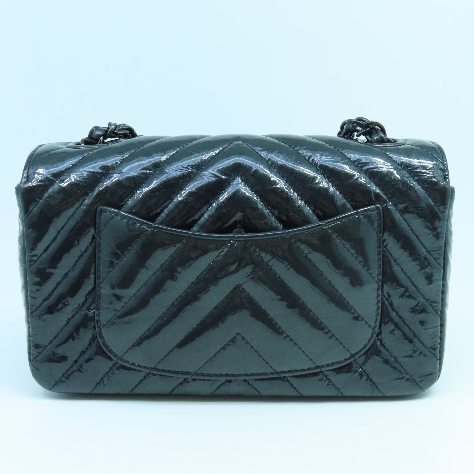 CHANEL twill patent leather Chain Shoulder Bag chain shoulder bag black