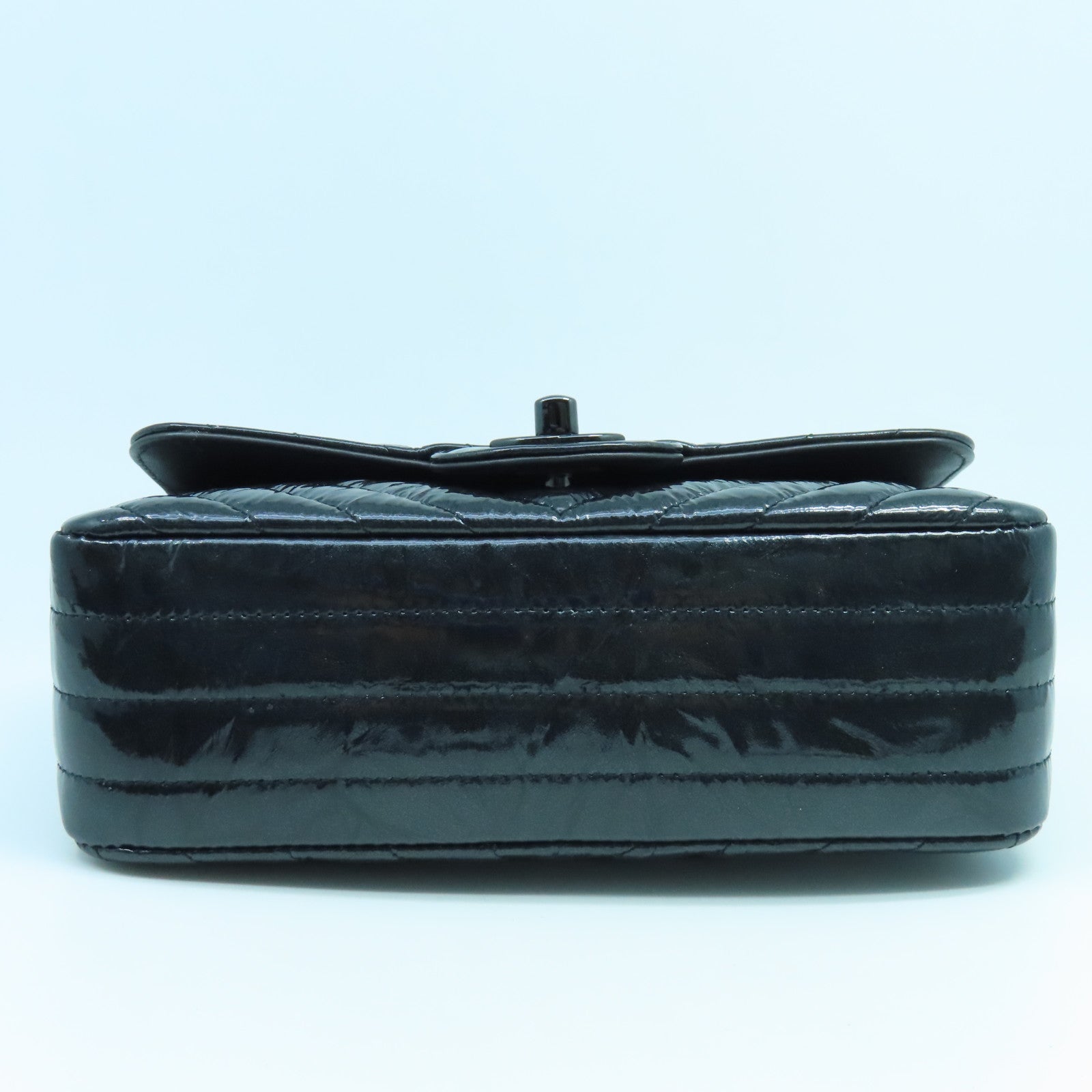 CHANEL twill patent leather Chain Shoulder Bag chain shoulder bag black