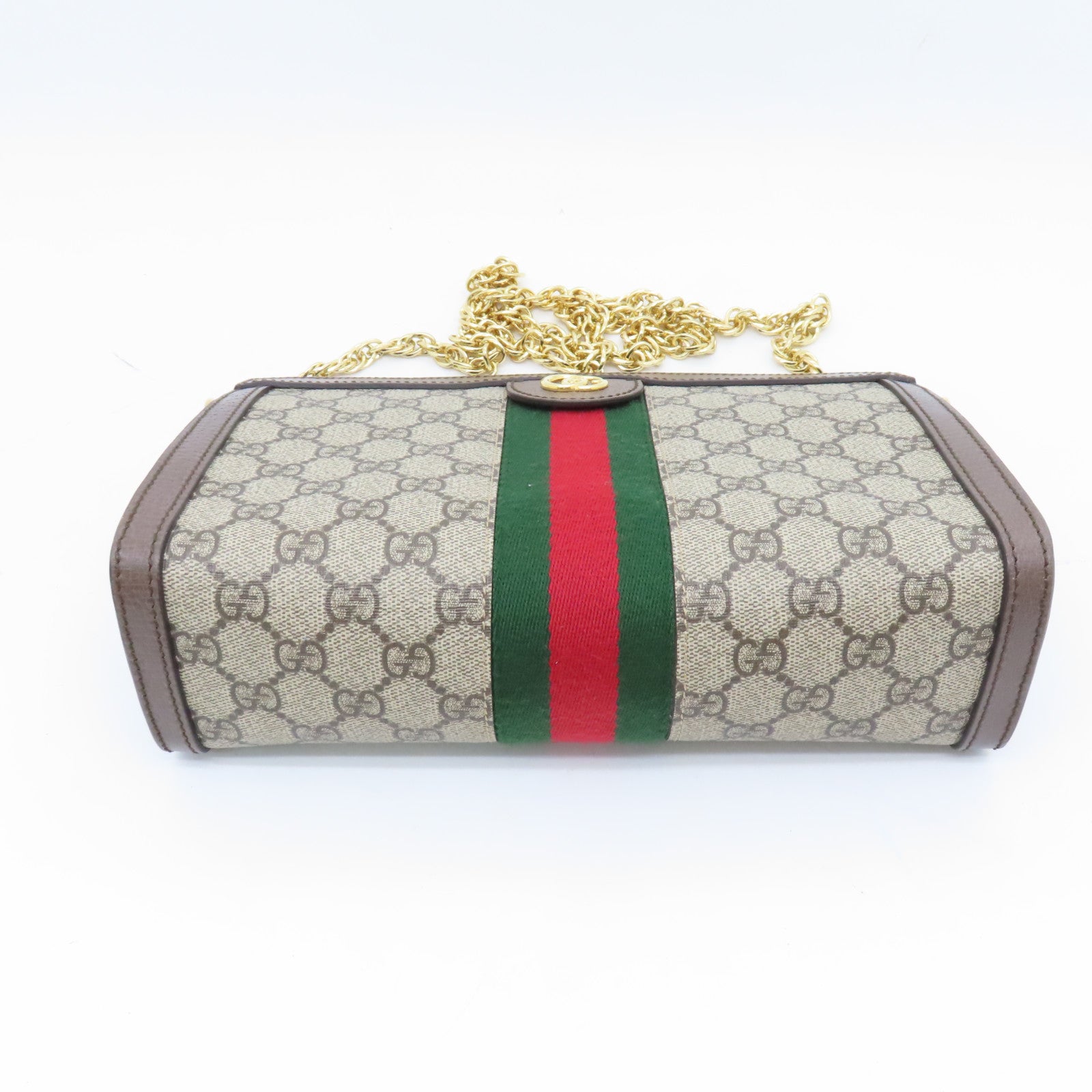 GUCCI 涂层帆布Ophidia GG金扣链带肩背袋啡色