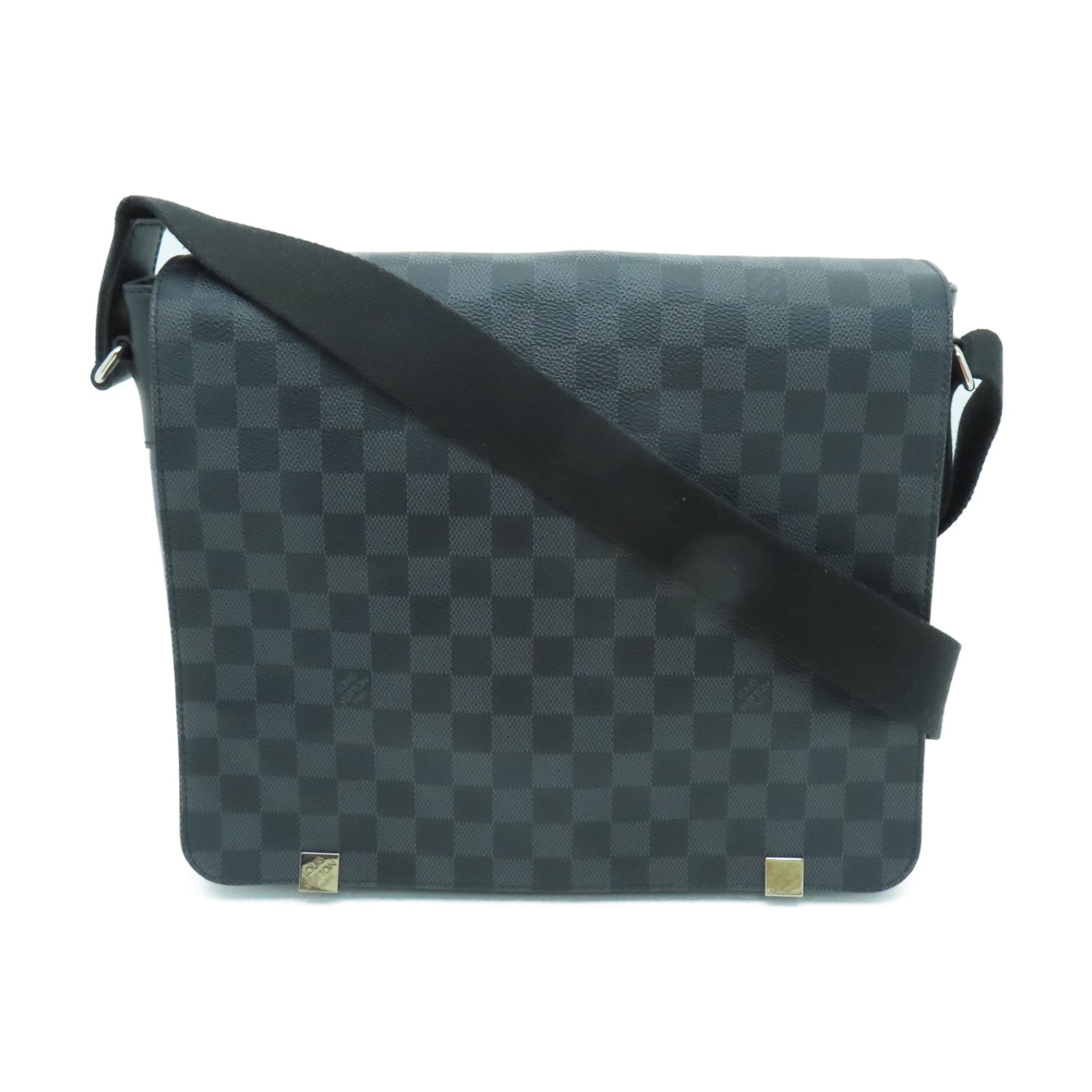 LOUIS VUITTON Damier Graphite District MM Silver Buckle Shoulder Bag Black