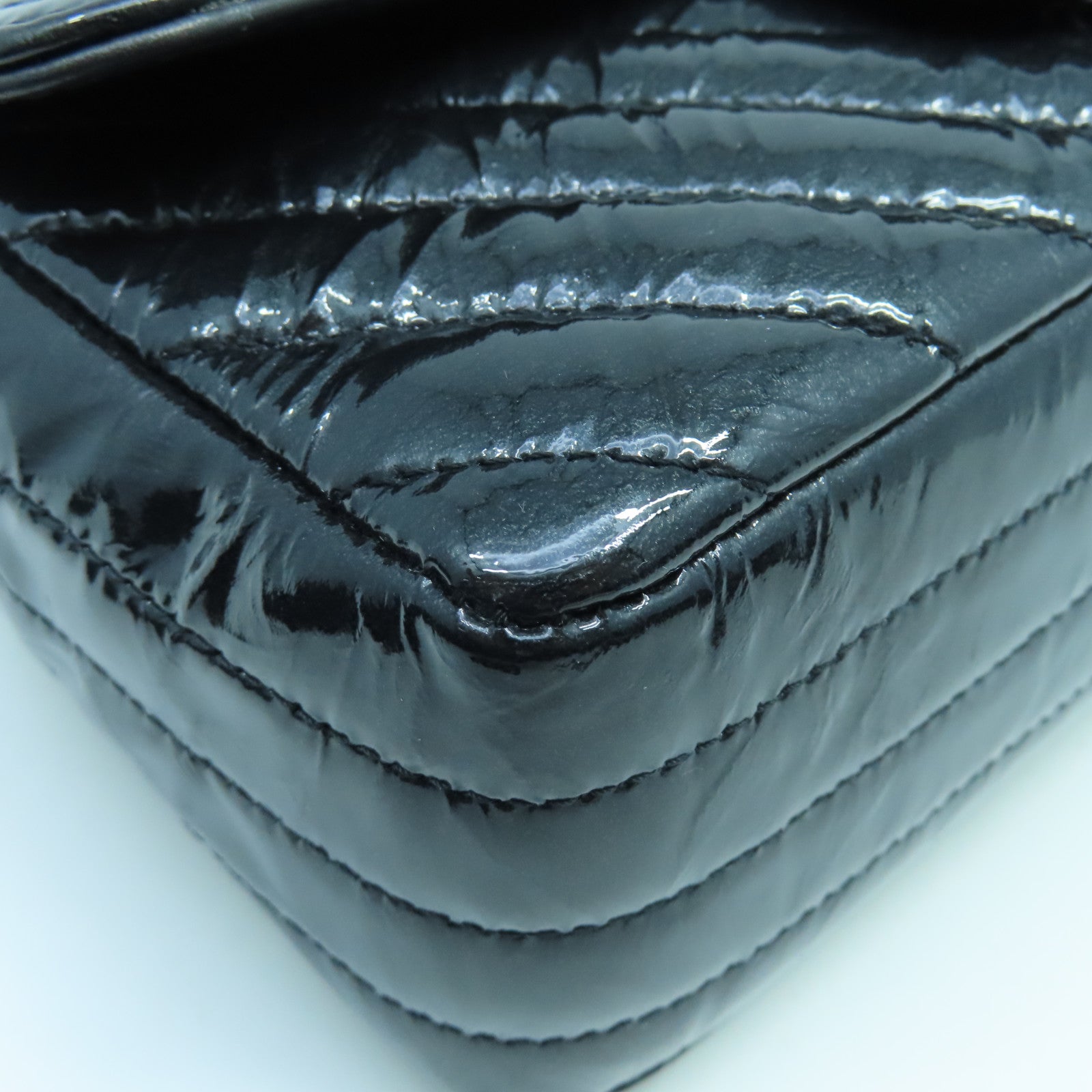 CHANEL twill patent leather Chain Shoulder Bag chain shoulder bag black