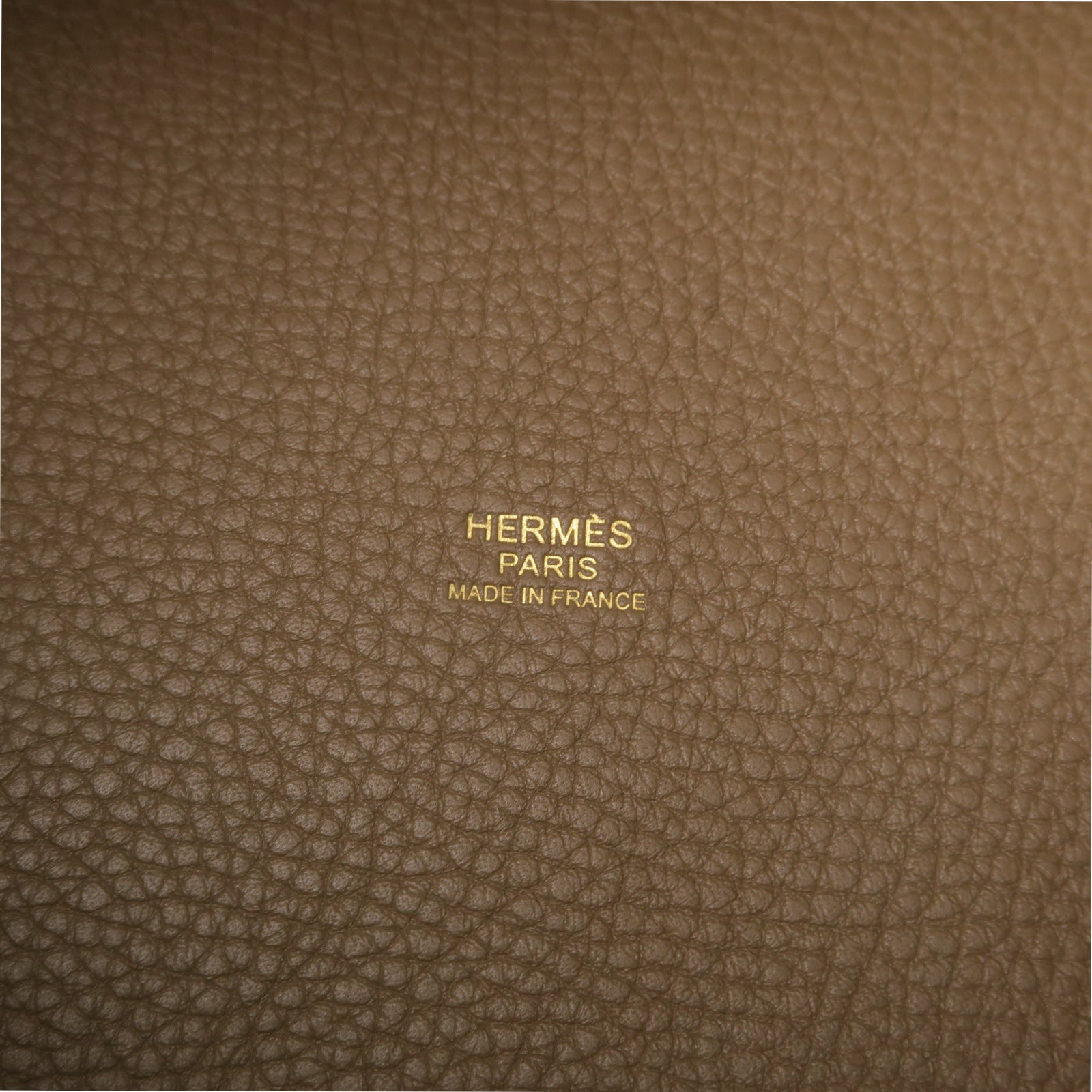 HERMES Clemence皮革Picotin PM金扣手挽袋Etoupe棕色