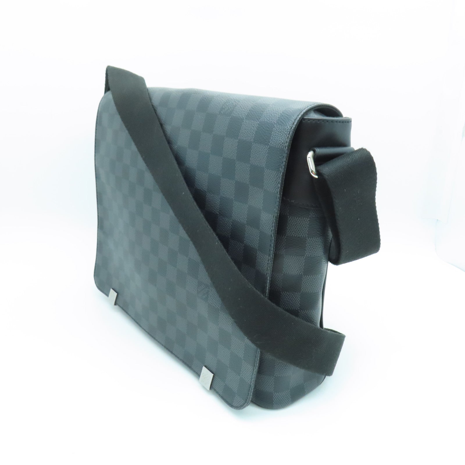 LOUIS VUITTON Damier Graphite District MM Silver Buckle Shoulder Bag Black
