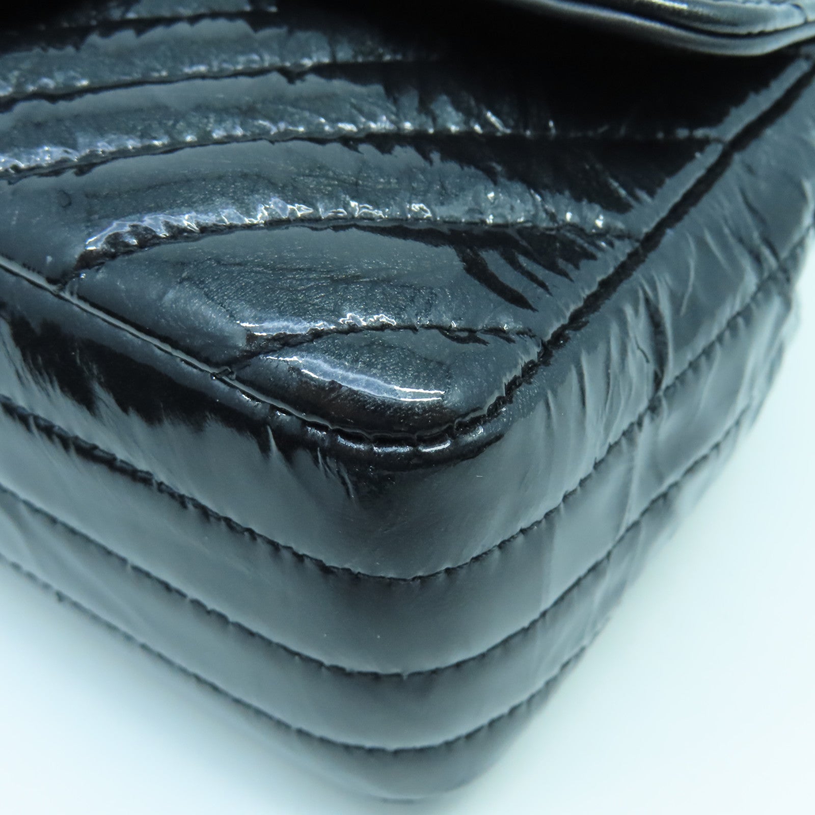 CHANEL twill patent leather Chain Shoulder Bag chain shoulder bag black
