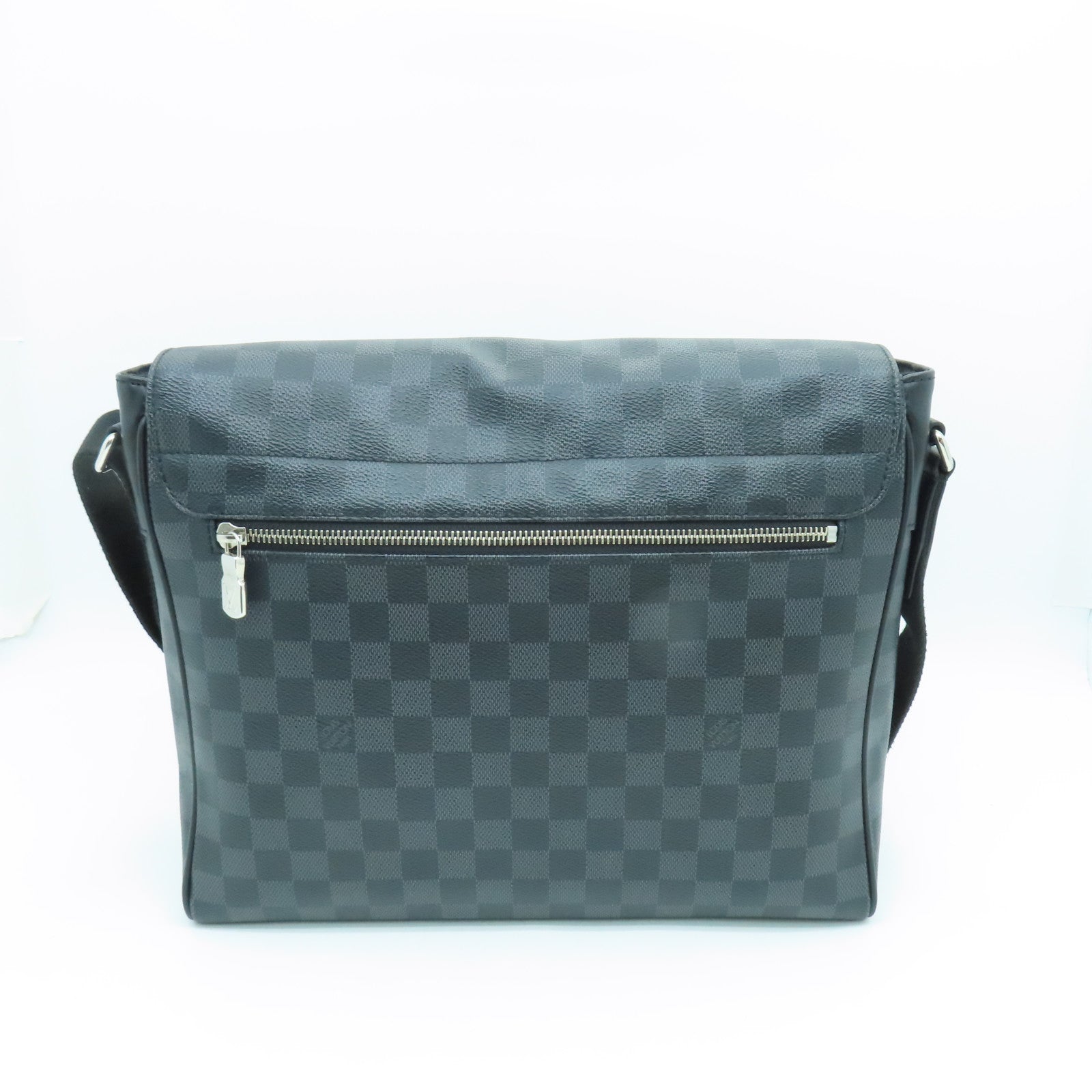 LOUIS VUITTON Damier Graphite District MM Silver Buckle Shoulder Bag Black